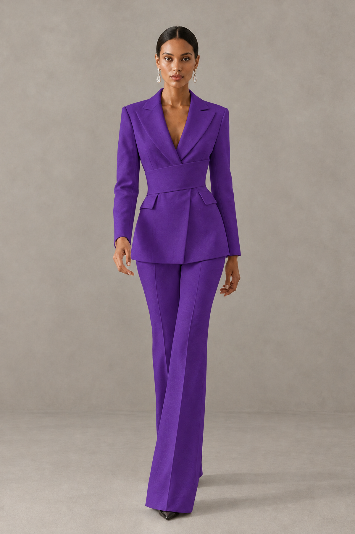 BOLODOO Purple Two-Piece Pantsuit with Tailored Blazer & Flared Pants - Purple - Purple (3)