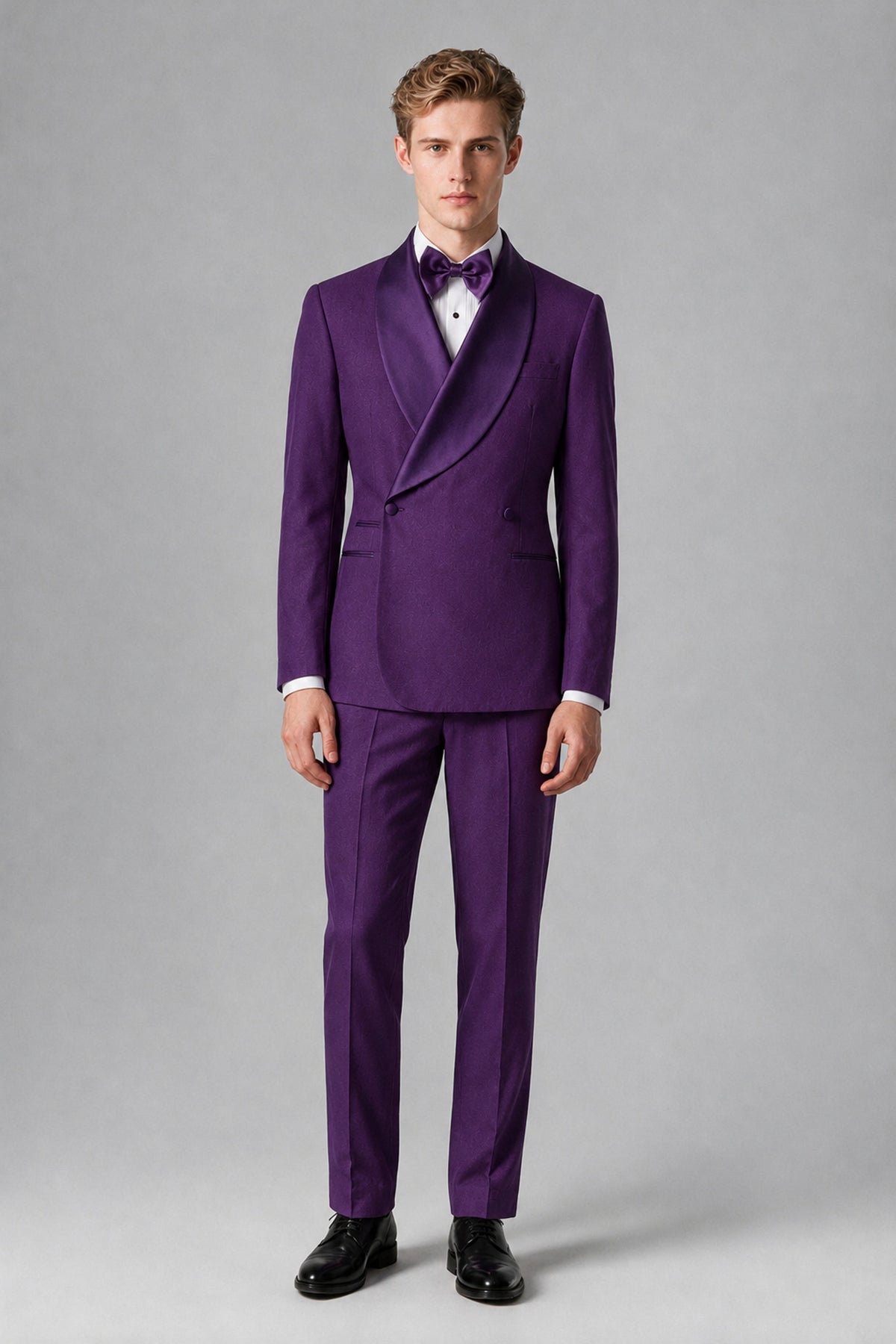 Bolodoo Men's Purple Shawl Lapel 2-Piece Tuxedo Suit – Jacket & Trousers - Purple - Purple (3)