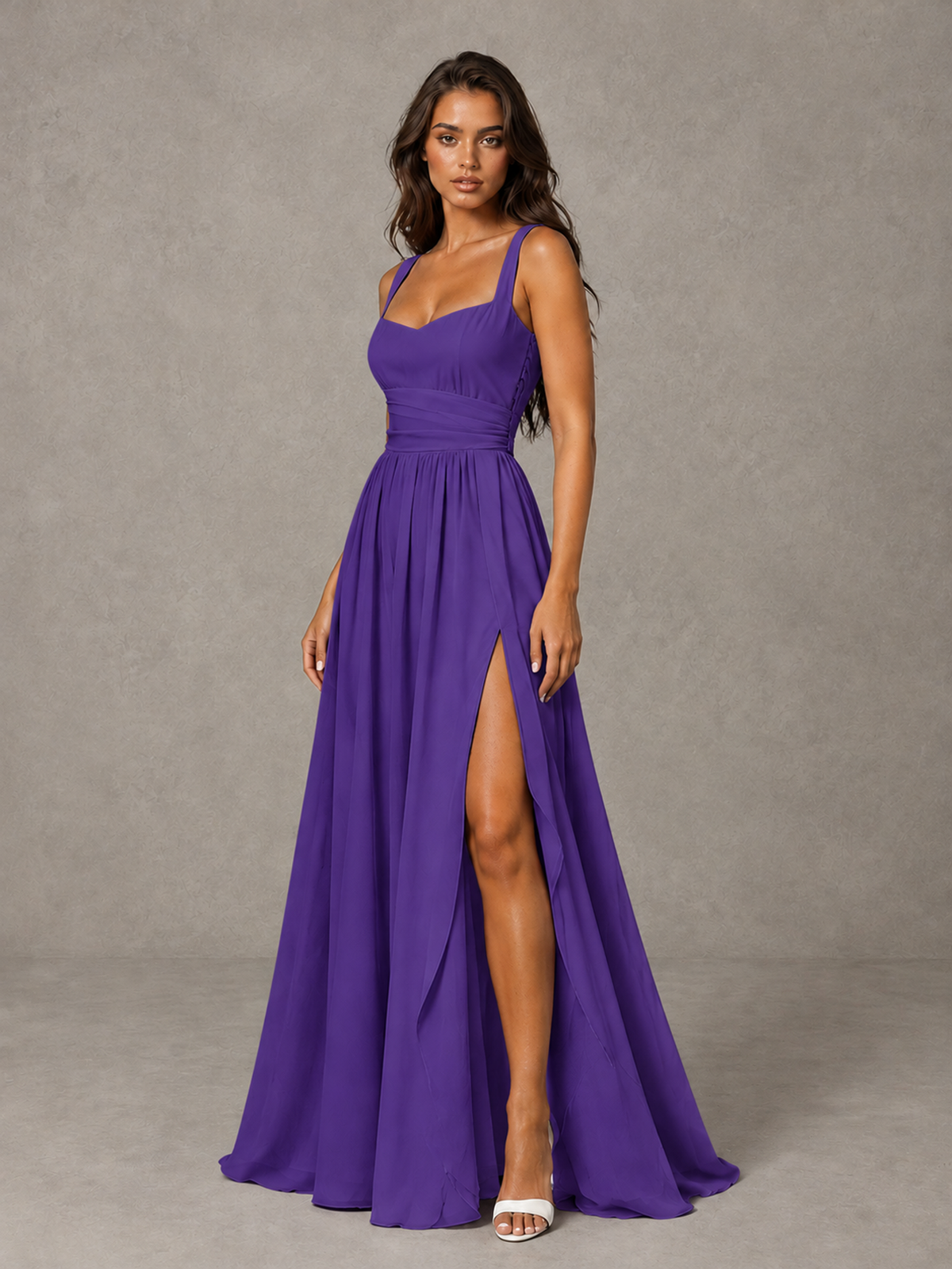 BOLODOO Purple A-Line Bridesmaid Dress with High Slit & Lace-Up Back - Purple - Purple (3)