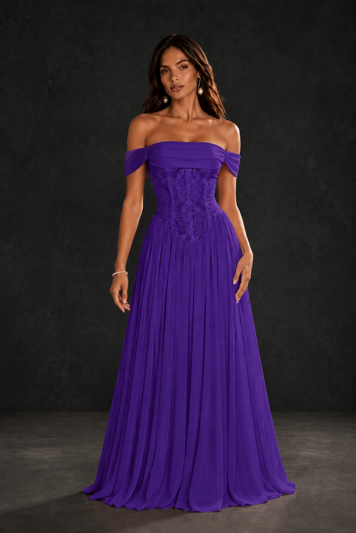 BOLODOO Purple Off-Shoulder Lace Corset Tulle Maxi Dress - Purple