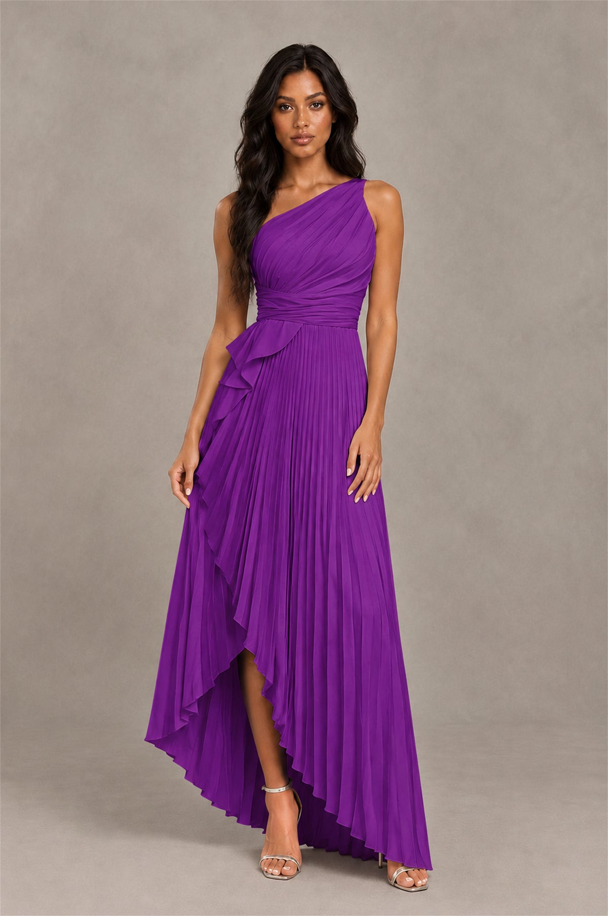 BOLODOO Purple One-Shoulder High-Low Ruffle Maxi Dress - Purple