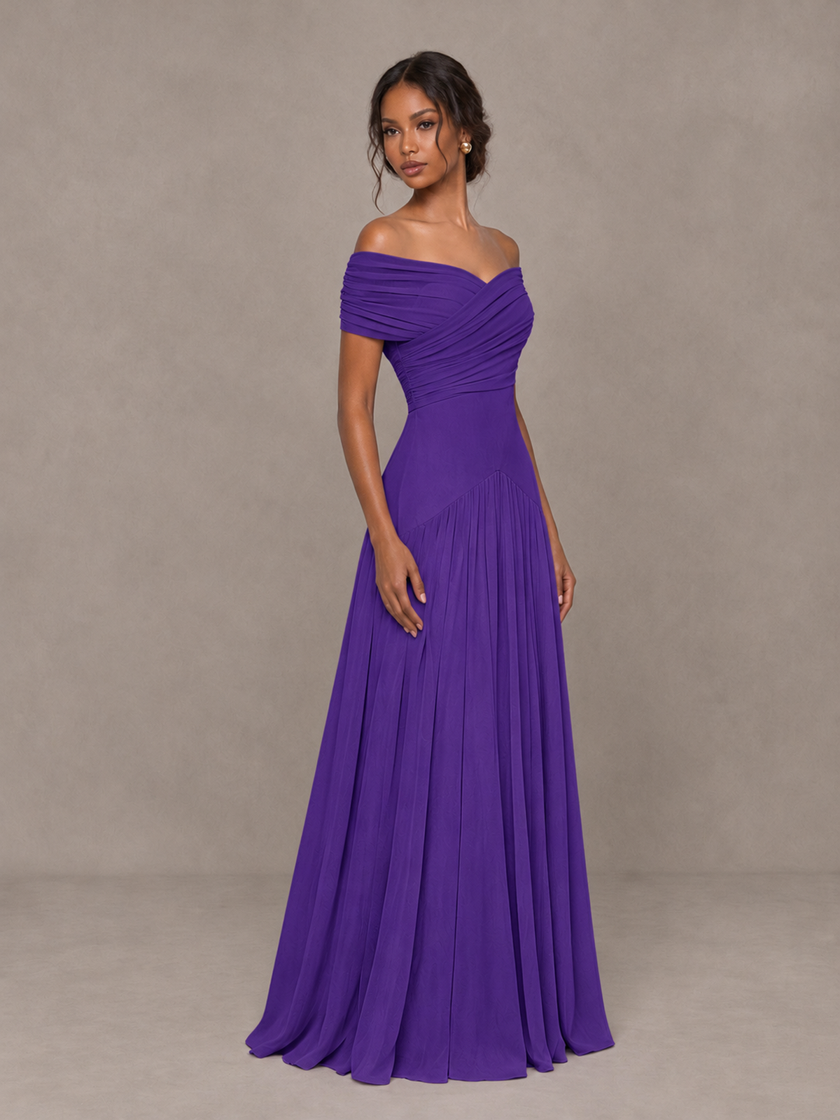 BOLODOO Purple Off-Shoulder Ruched A-Line Bridesmaid Dress - Purple - Purple (3)