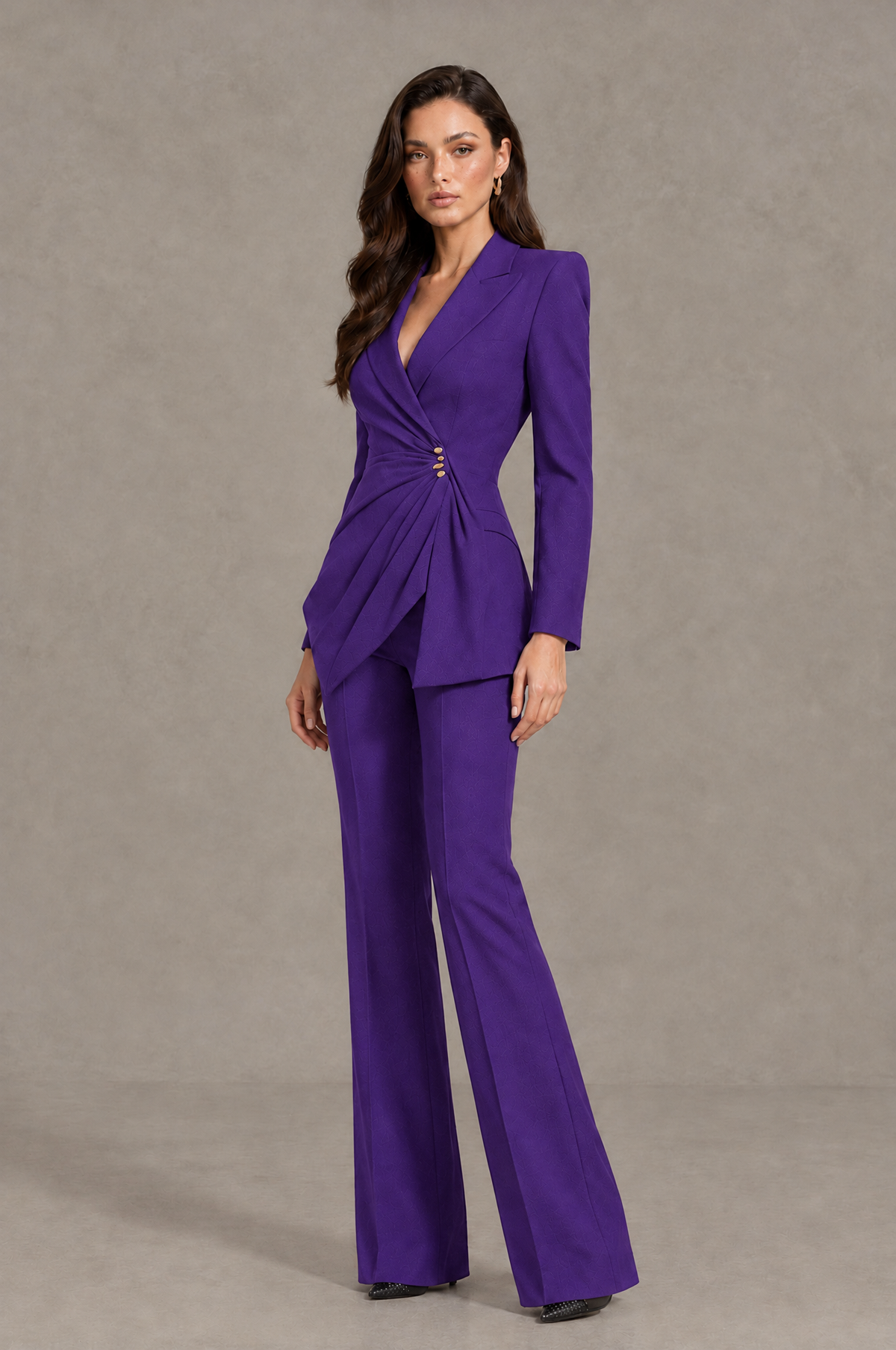 BOLODOO Purple Long Sleeve Wrap Blazer Pantsuit with Wide-Leg Trousers - Purple - Purple (3)