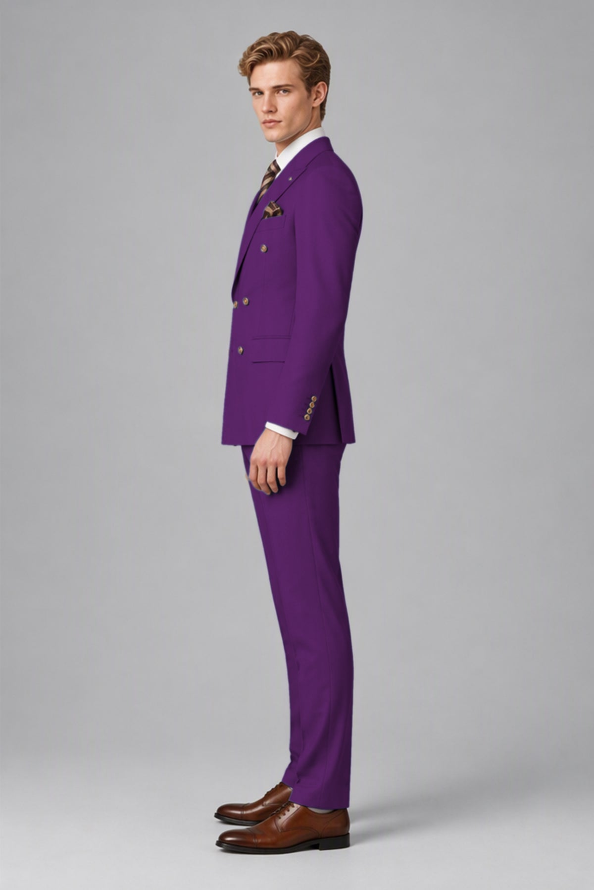 Bolodoo Men's Purple Double-Breasted 2-Piece Wedding Suit - Purple - Purple (4)