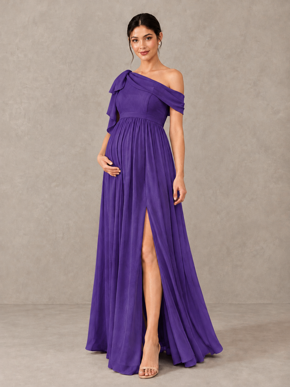 BOLODOO Purple One-Shoulder Maternity Bridesmaid Dress with Slit - Purple - Purple (4)