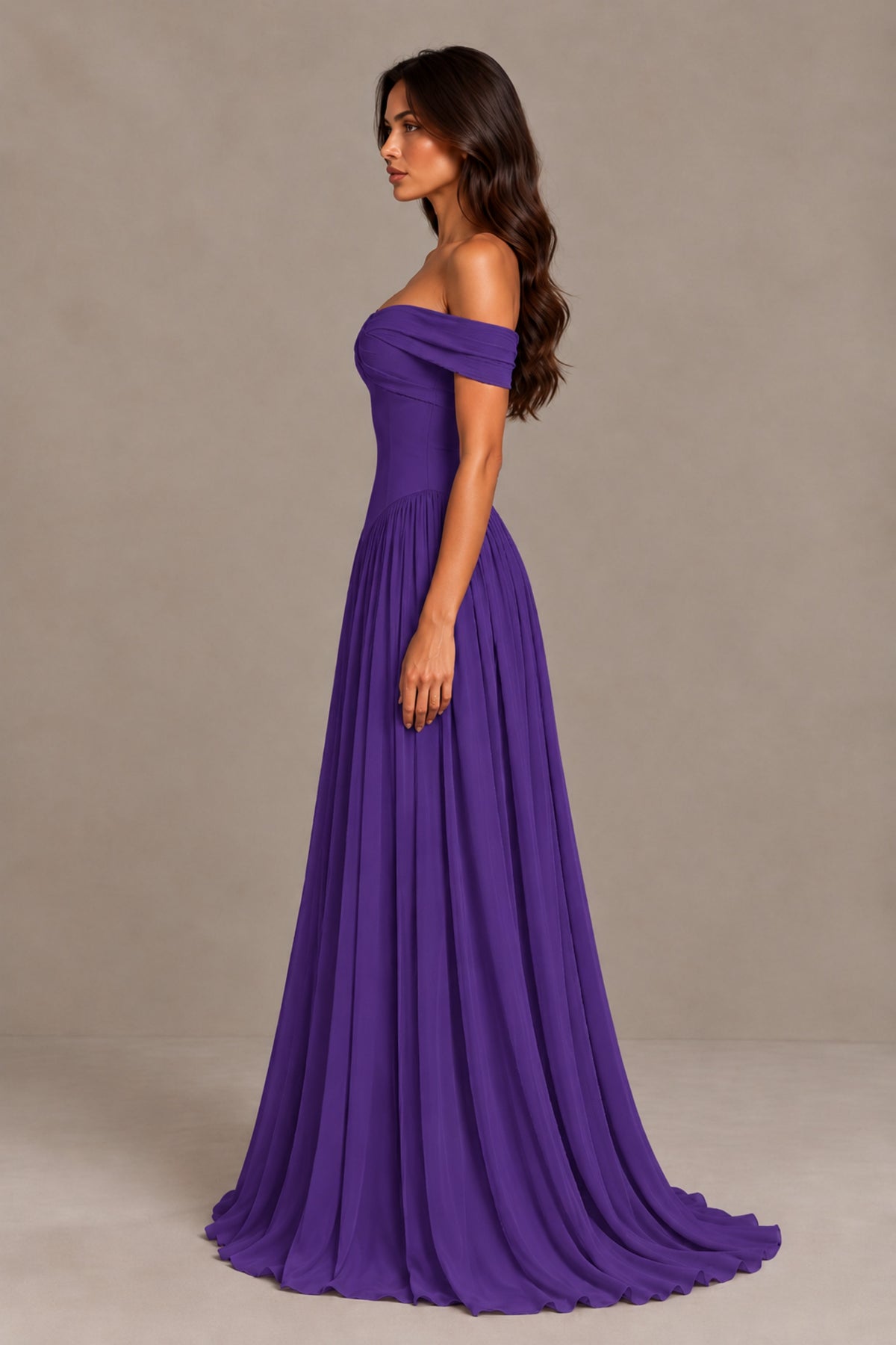 BOLODOO Purple Off-Shoulder Sweetheart Corset Pleated Chiffon Maxi Dress - Purple - Purple (4)