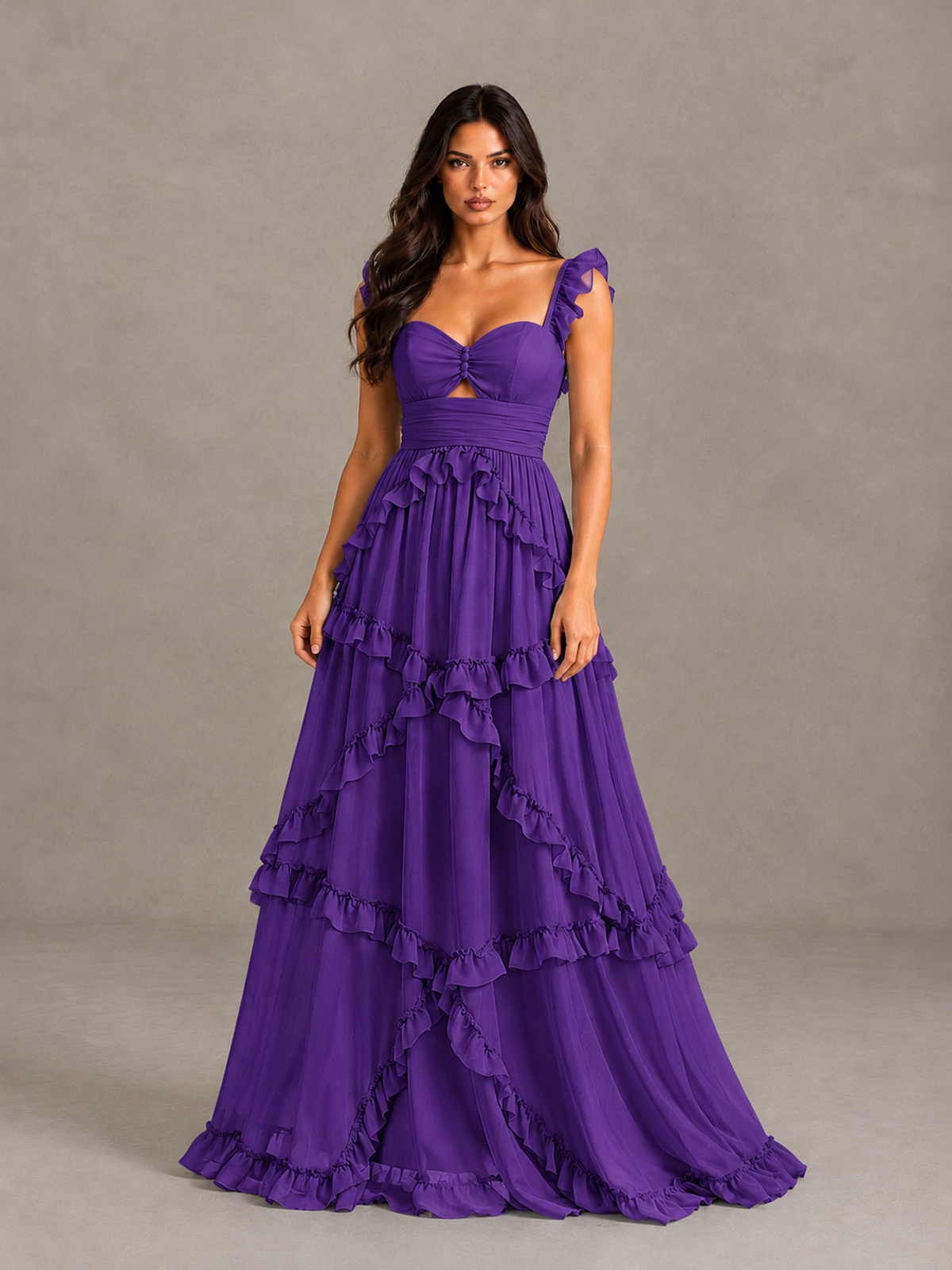 BOLODOO Purple Ruffle A-Line Prom Dress with Open Back - Purple - Purple (4)