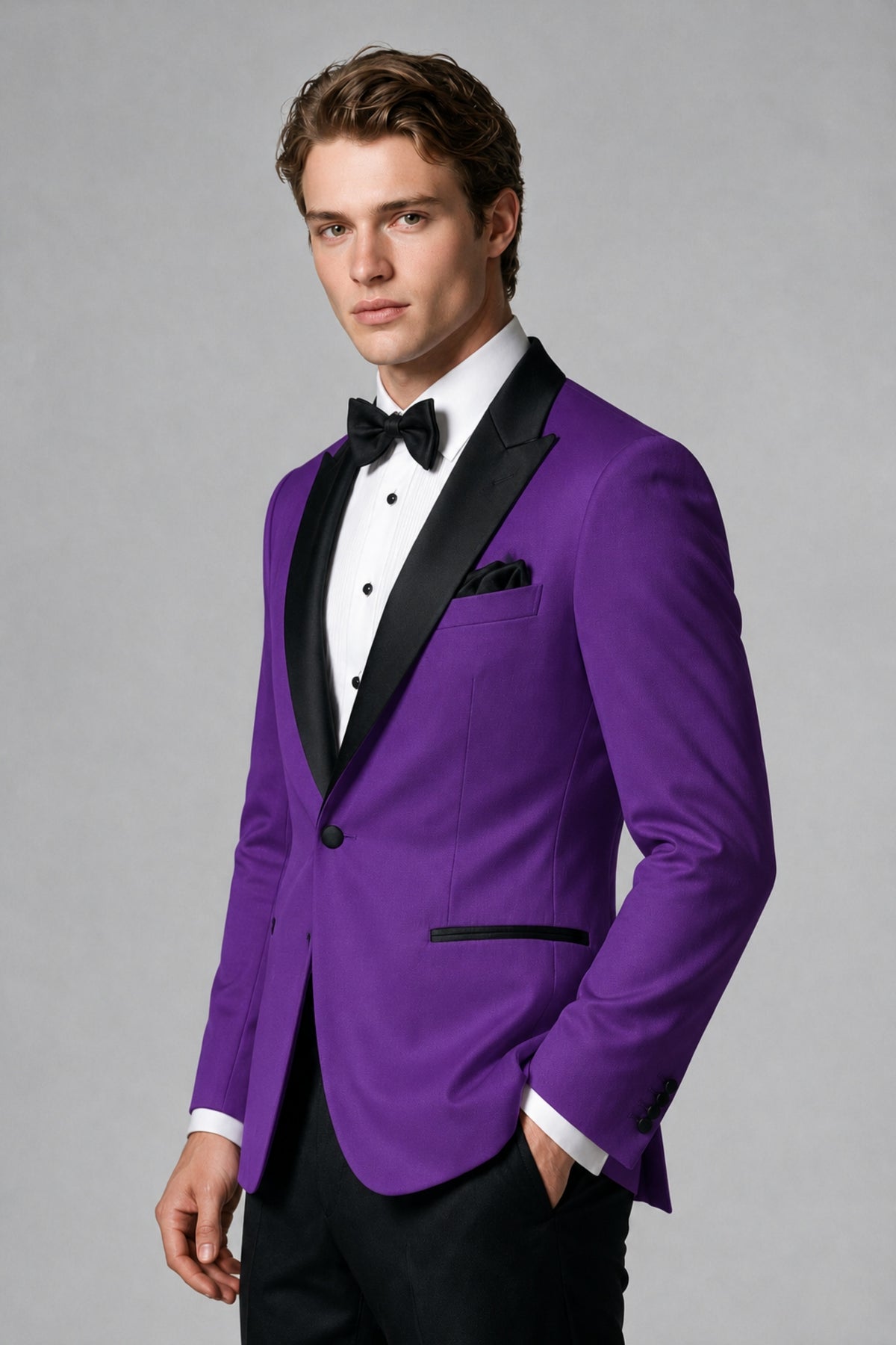 BOLODOO Men's Purple Single-Button Tuxedo Blazer & Black Trousers 2-Piece Suit Set - Purple - Purple (4)
