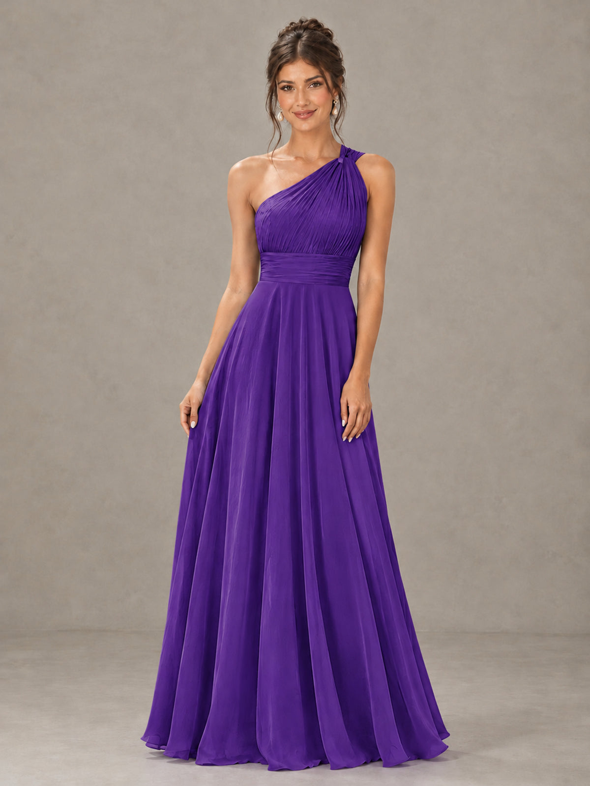 BOLODOO Purple One-Shoulder Chiffon-Look Bridesmaid Dress - Purple - Purple (4)