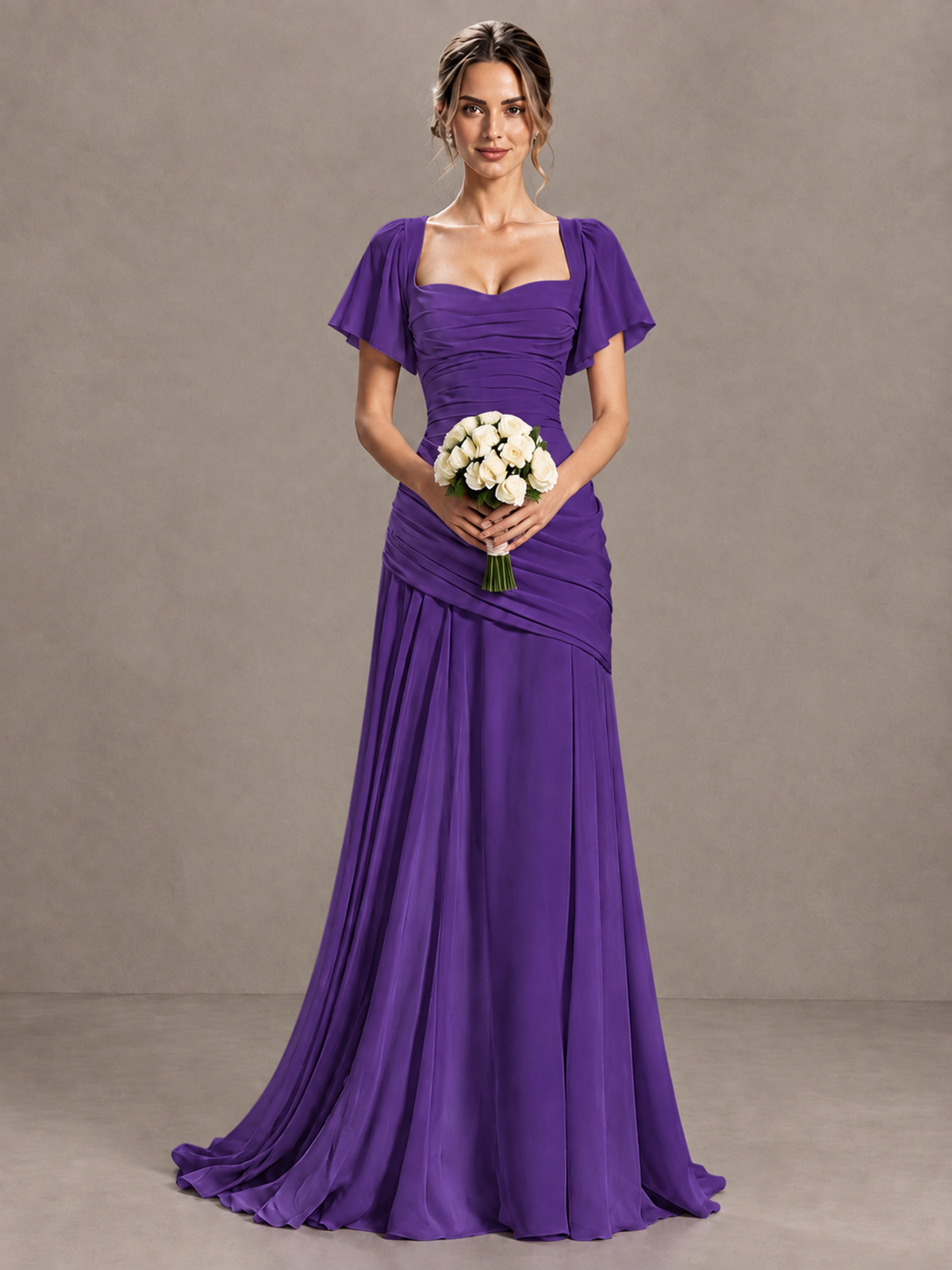 BOLODOO Purple Flutter Sleeve Lace-Up Back Maxi Dress - Purple - Purple (4)