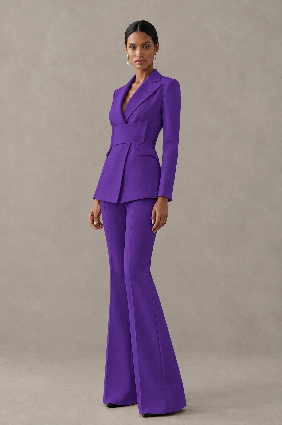 BOLODOO Purple Two-Piece Pantsuit with Tailored Blazer & Flared Pants - Purple - Purple (4)