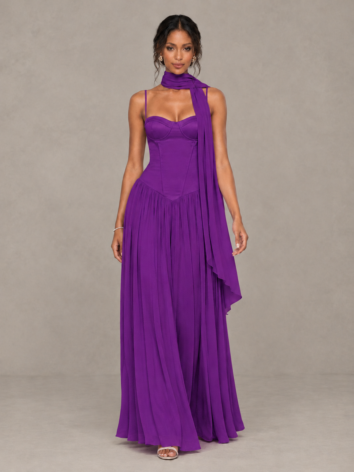 BOLODOO Purple Corset Bridesmaid Dress with Scarf - Purple - Purple (4)