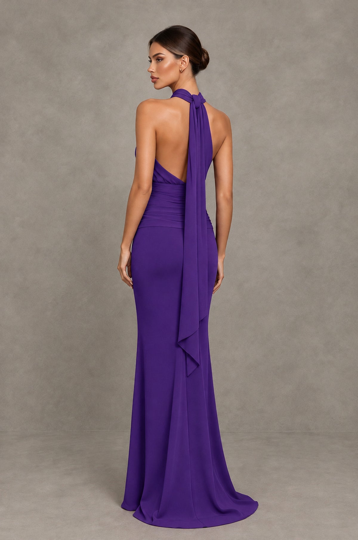 BOLODOO Purple Chiffon Halter Maxi Formal Wedding Guest Dress 