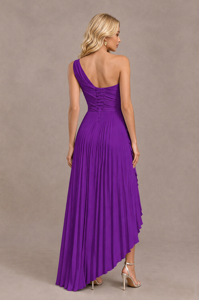 BOLODOO Purple One-Shoulder High-Low Ruffle Maxi Dress 