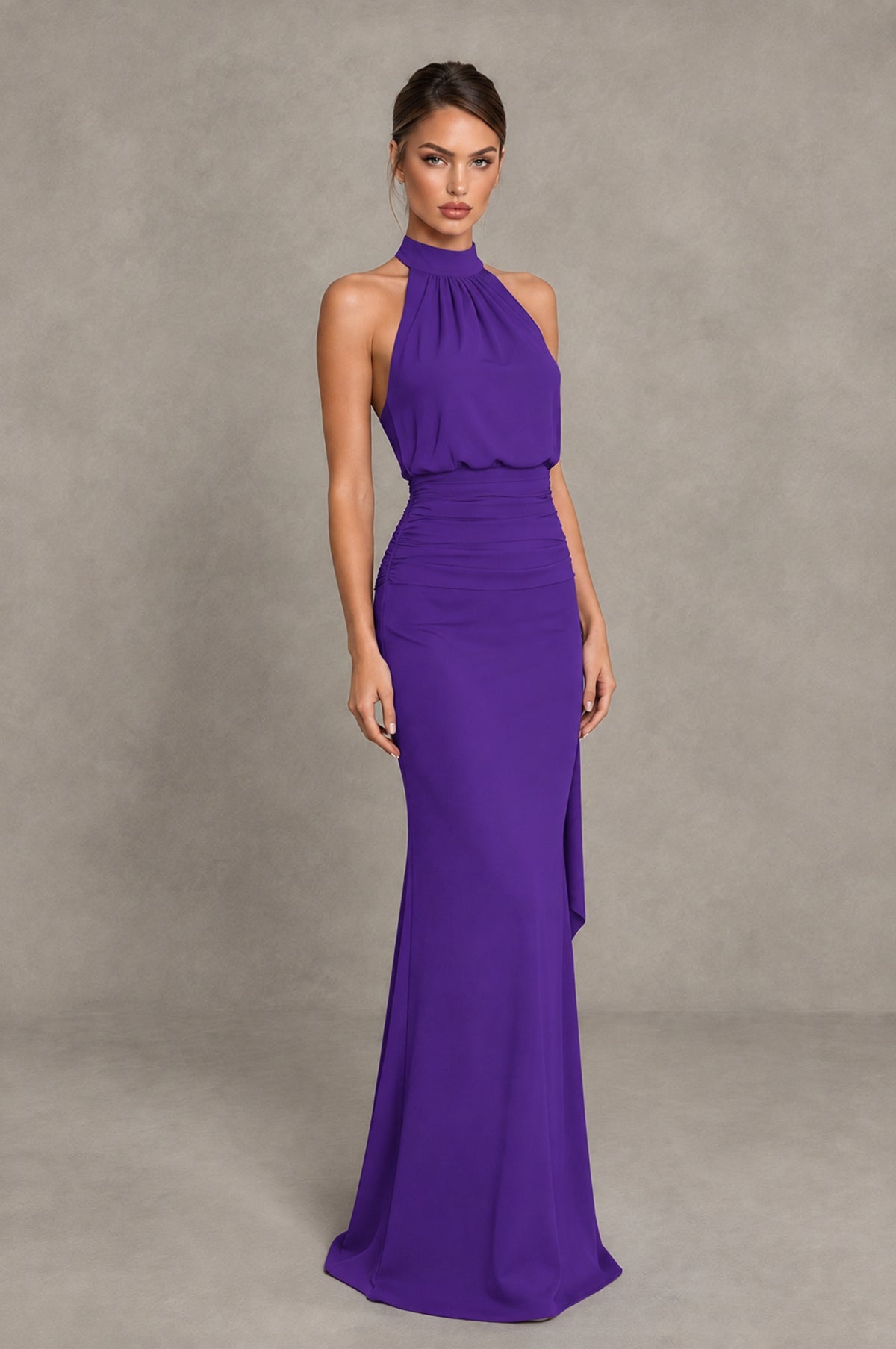 BOLODOO Purple Chiffon Halter Maxi Formal Wedding Guest Dress 