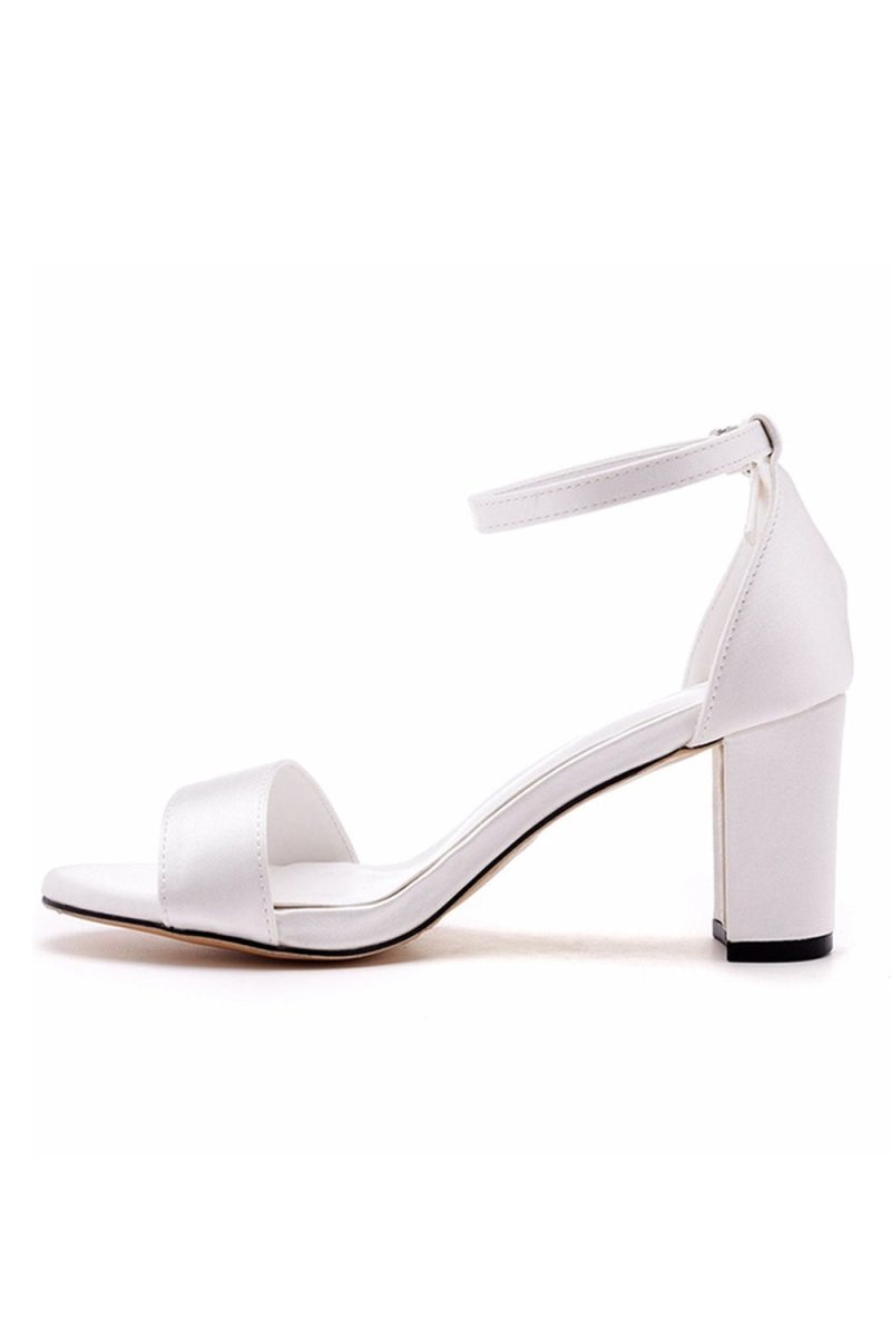 Brief Ivory Satin Open Toe Ankle Strap Chunky Heeled Sandals - BOLODOO