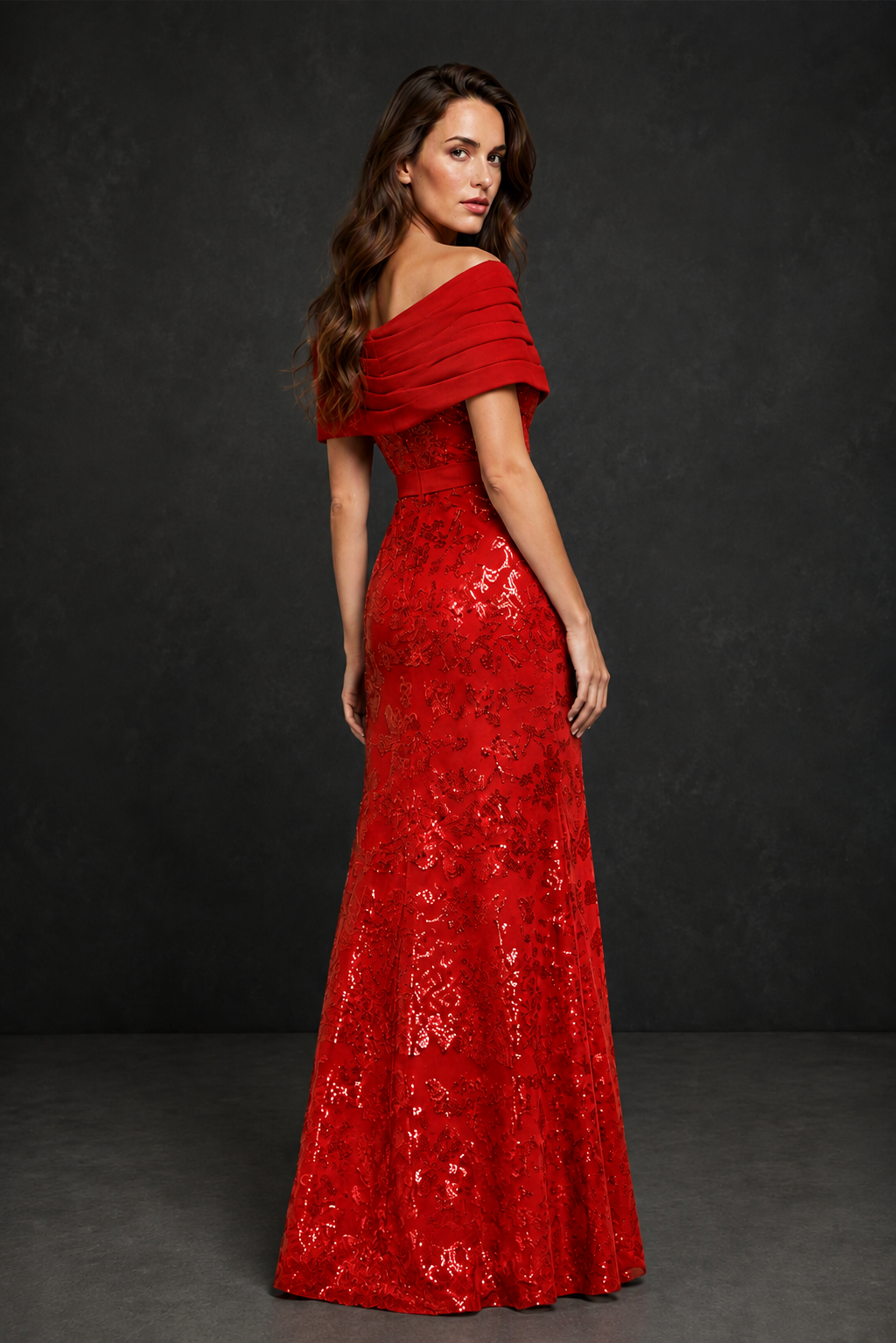 BOLODOO Red 15dc3946 Off-Shoulder Sequin Lace Mermaid Evening Gown | Mother of the Bride Formal Dress - Red-15dc3946