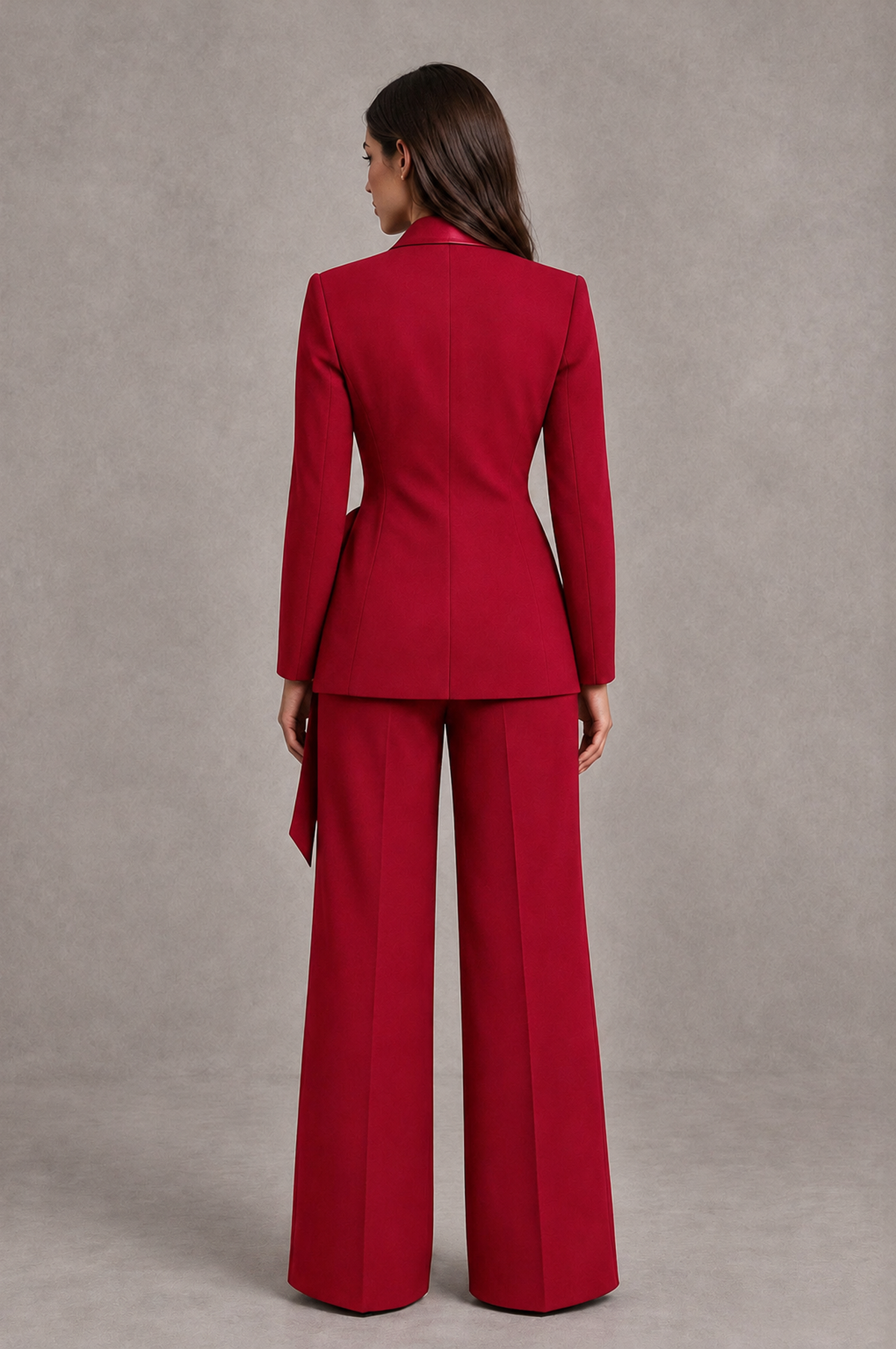 BOLODOO Red Tie-Waist Blazer & Wide-Leg Pantsuit - Red - Red_02