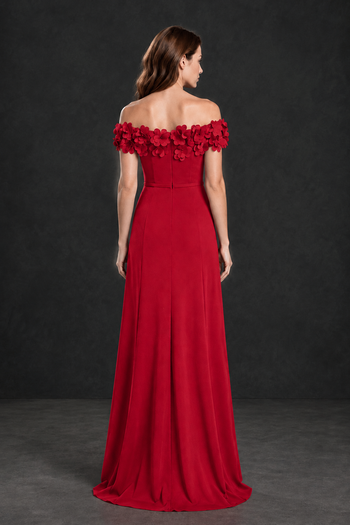 BOLODOO Red Off-the-Shoulder Mother of the Bride Dress with Floral Appliques - Red - Red_02