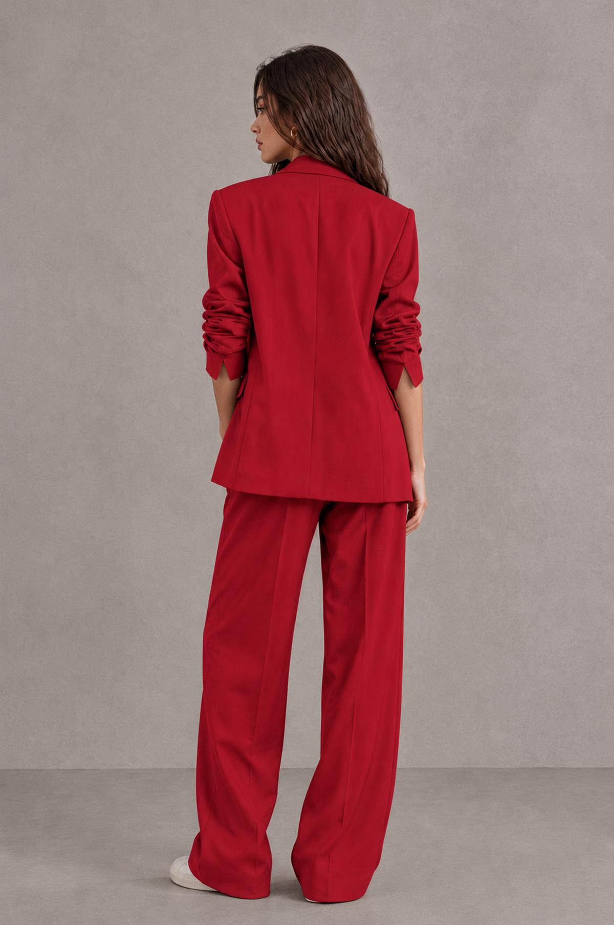 BOLODOO Red Brown Blazer & Wide-Leg Pants Suit for Women - Red - Red_02