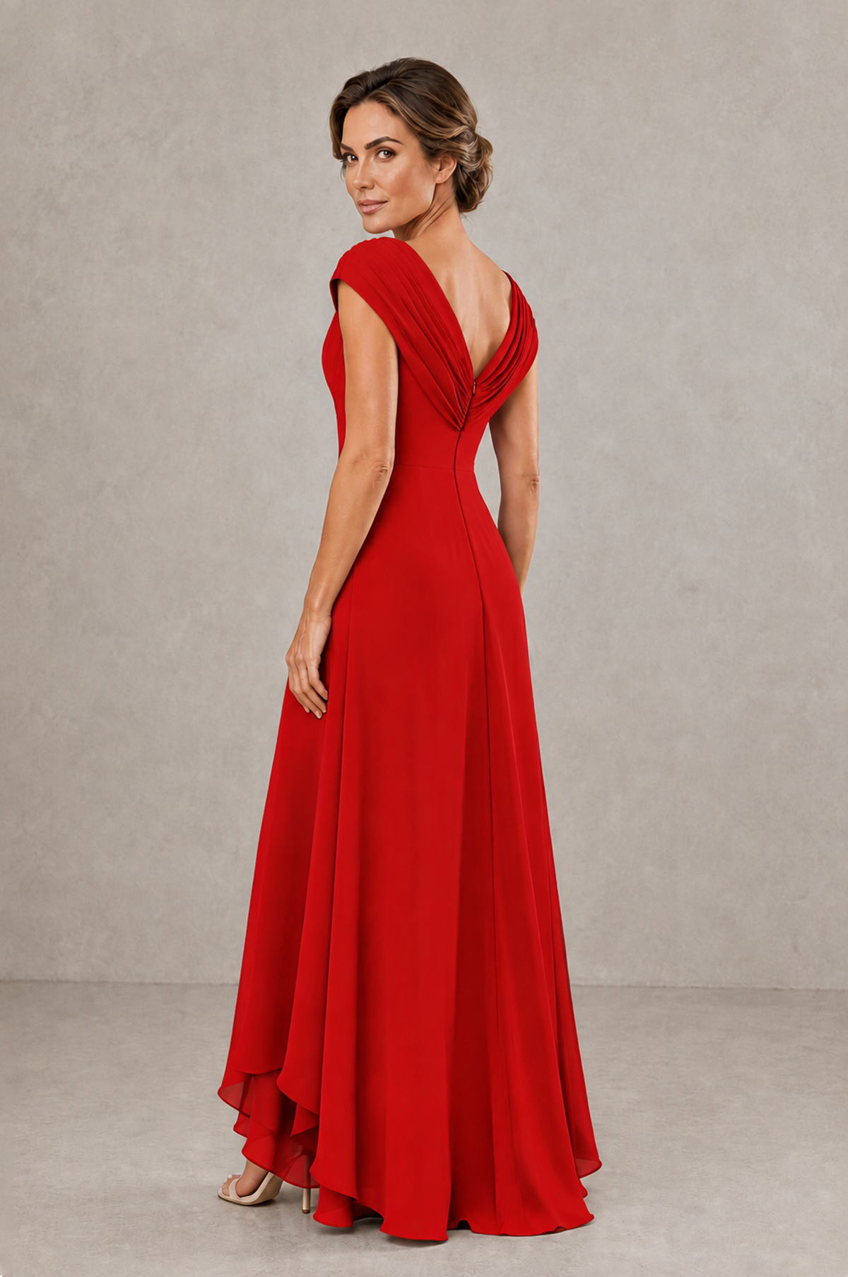 BOLODOO Red V-Neck High-Low Mother of the Bride Dress - Red - Red_02