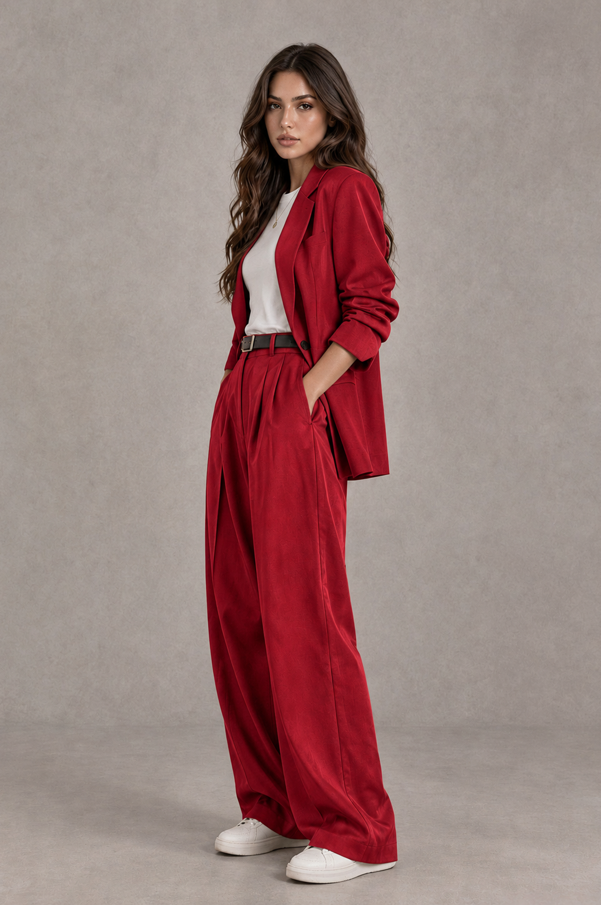 BOLODOO Red Brown Blazer & Wide-Leg Pants Suit for Women - Red - Red_03
