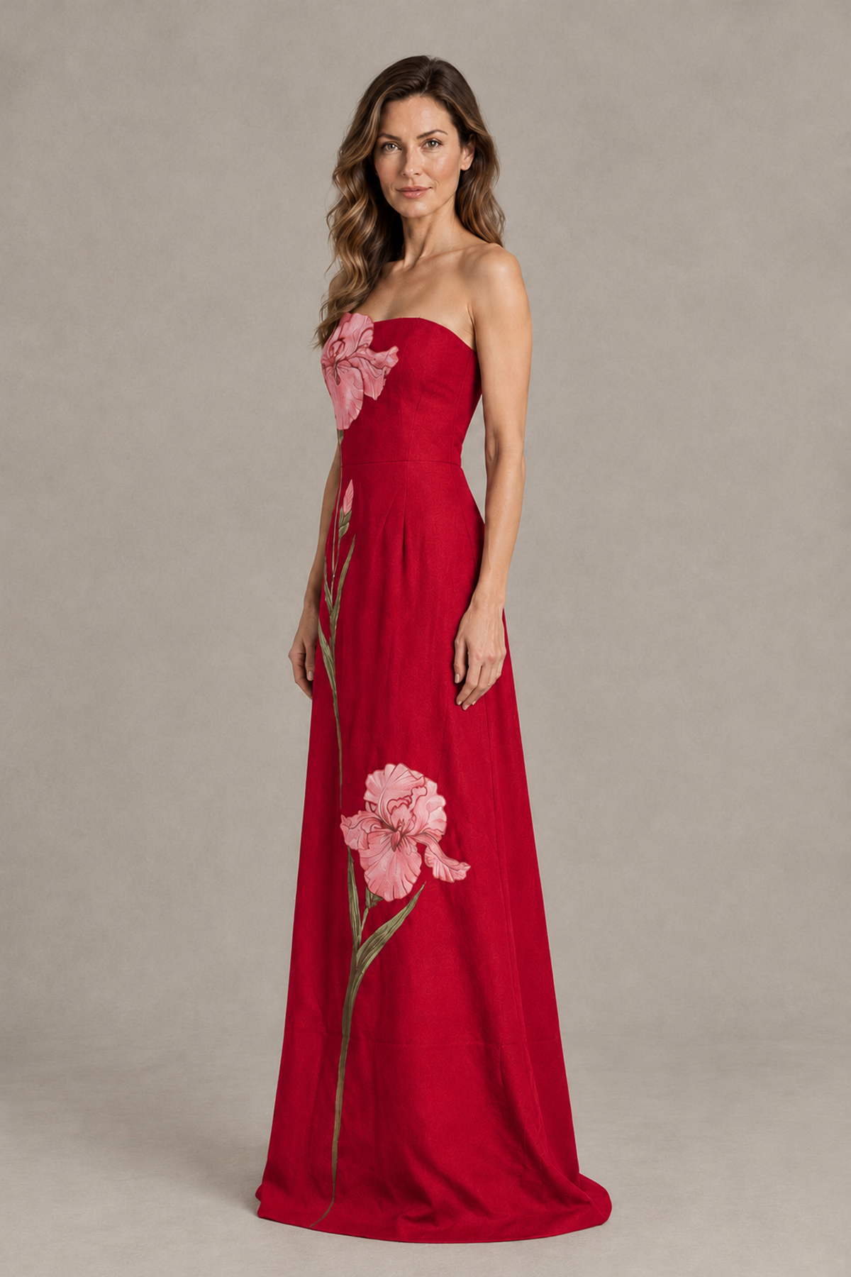 BOLODOO Red Strapless Floral Mother of the Bride Gown - Red - Red_03