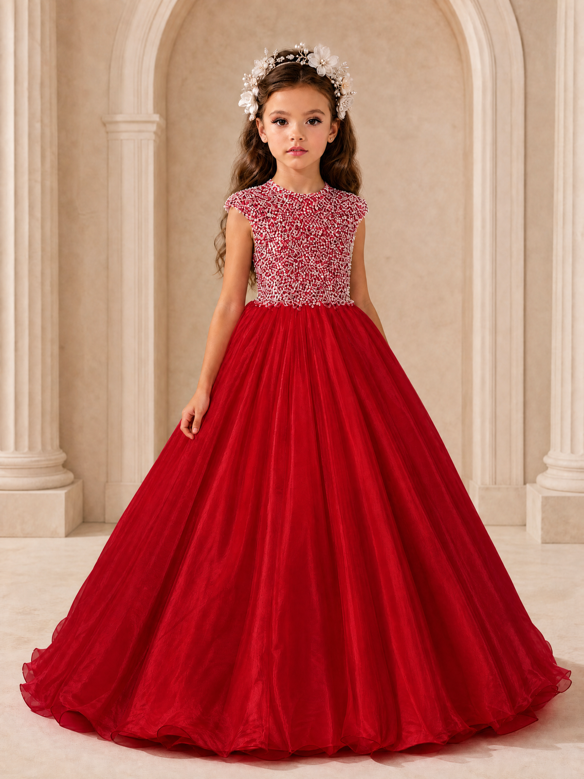BOLODOO Red Sequin Tulle Flower Girl Dress with Cap Sleeves - Red - Red_1
