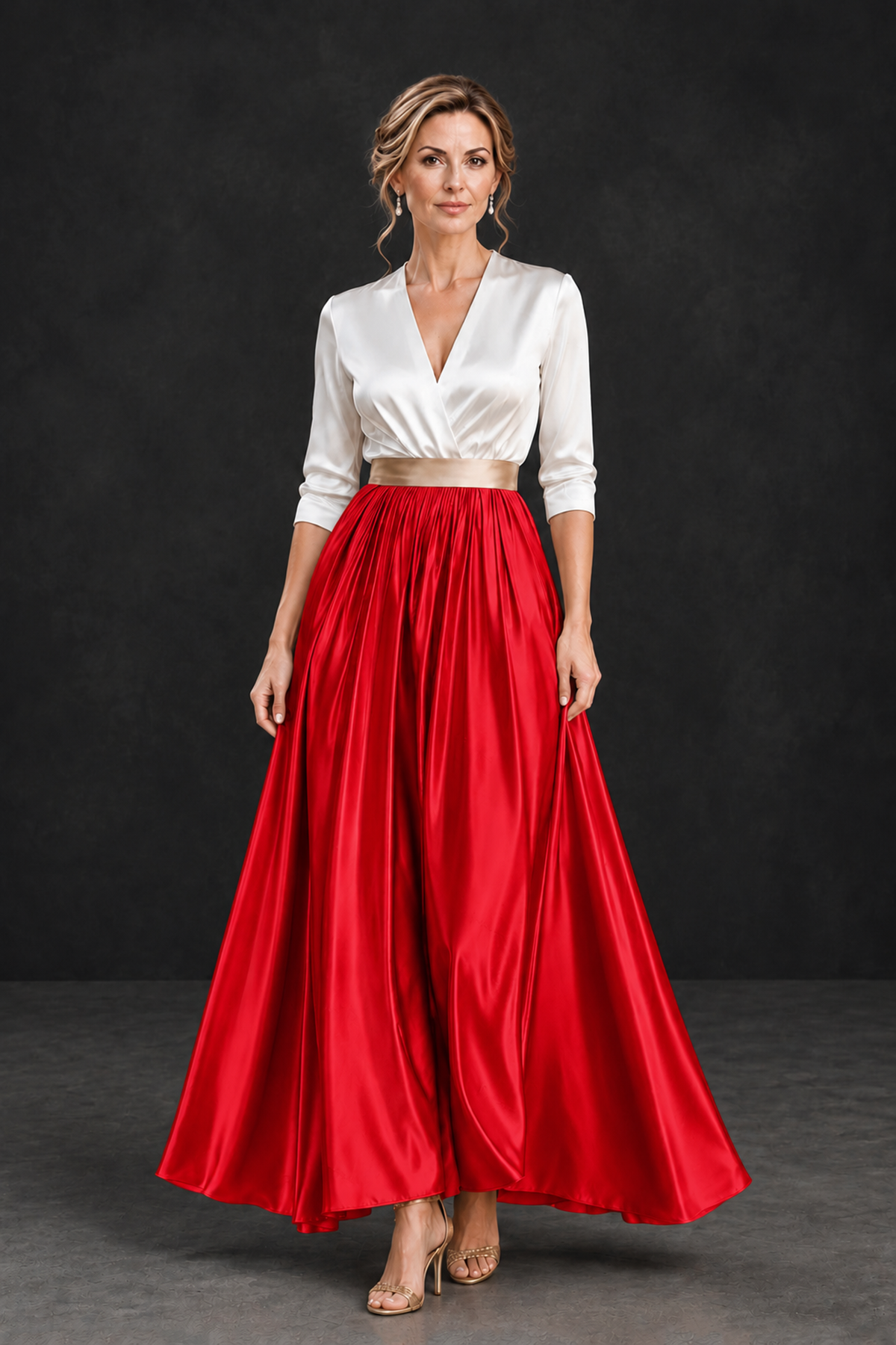 BOLODOO Red and White V-Neck A-Line Mother of the Bride Dress - Red - Red_1