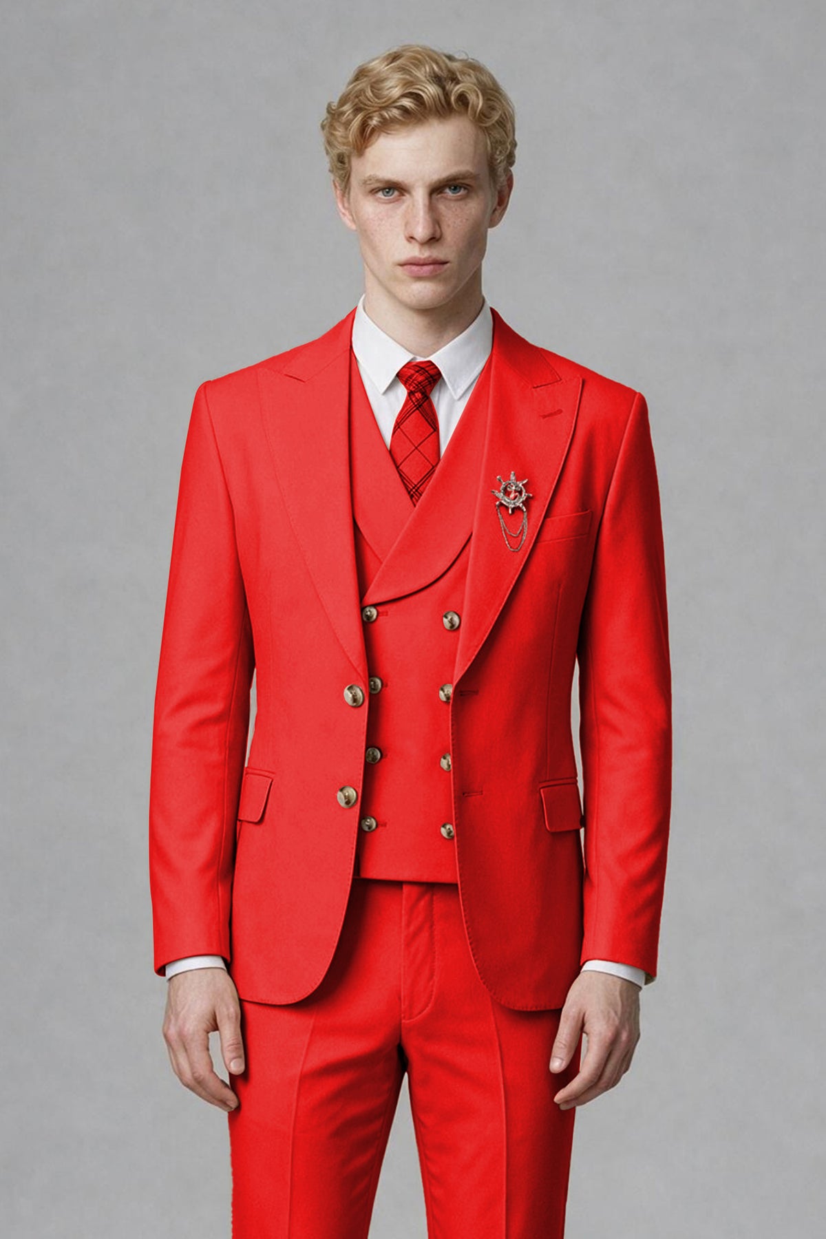 BOLODOO Men's Red Two-Piece Wedding Suit – Jacket & Trousers - Red