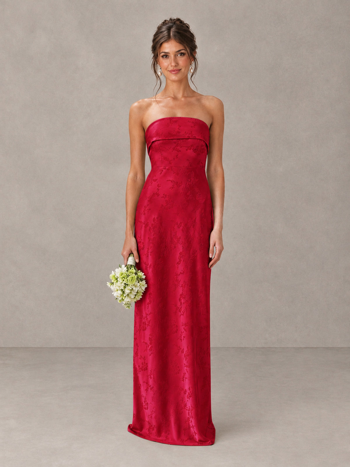 BOLODOO Red Strapless Floral Bridesmaid Dress - Red - Red_1