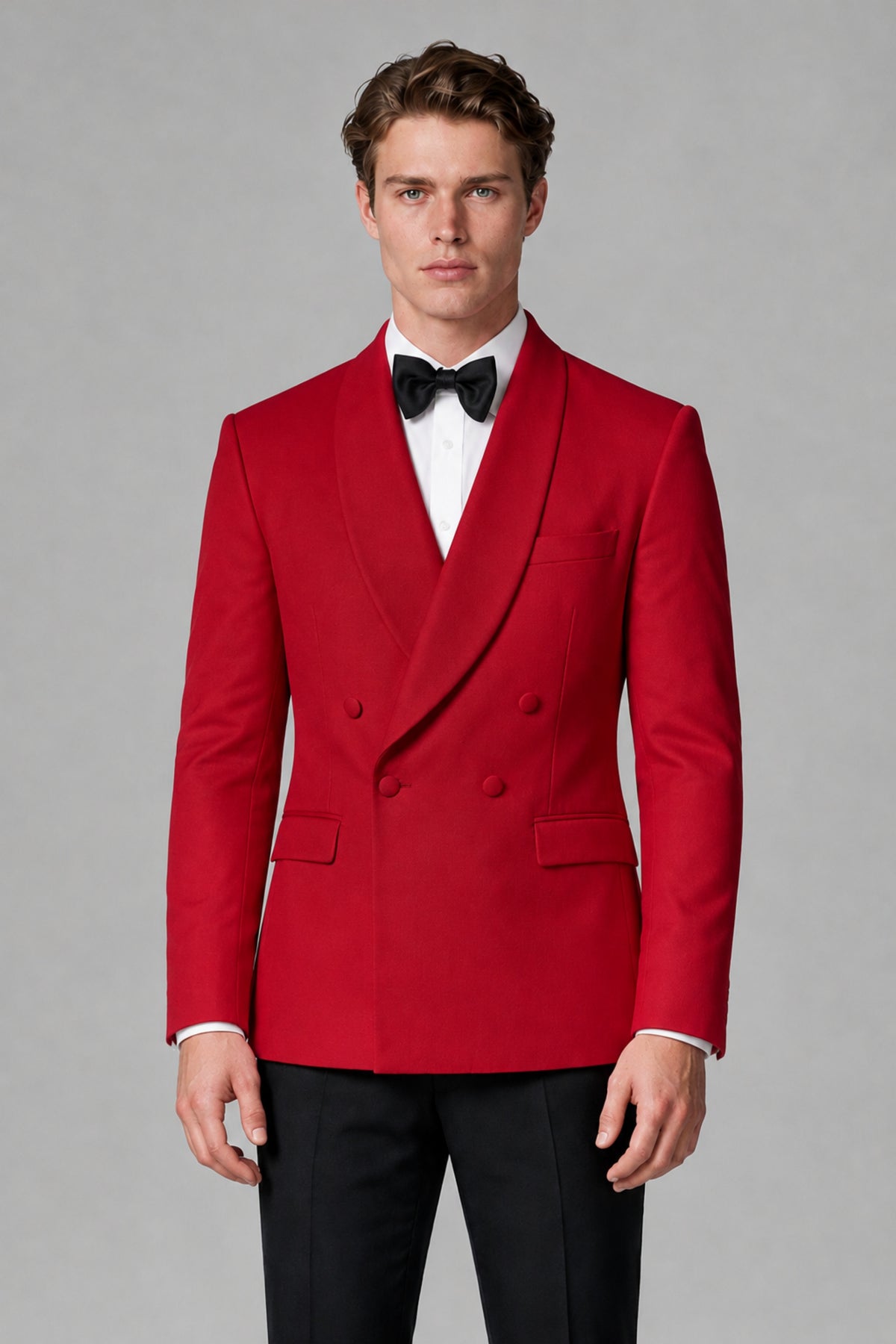 BOLODOO Men's Red Double-Breasted Tuxedo Blazer – Shawl Lapel Formal Suit Jacket - Red - Red_1