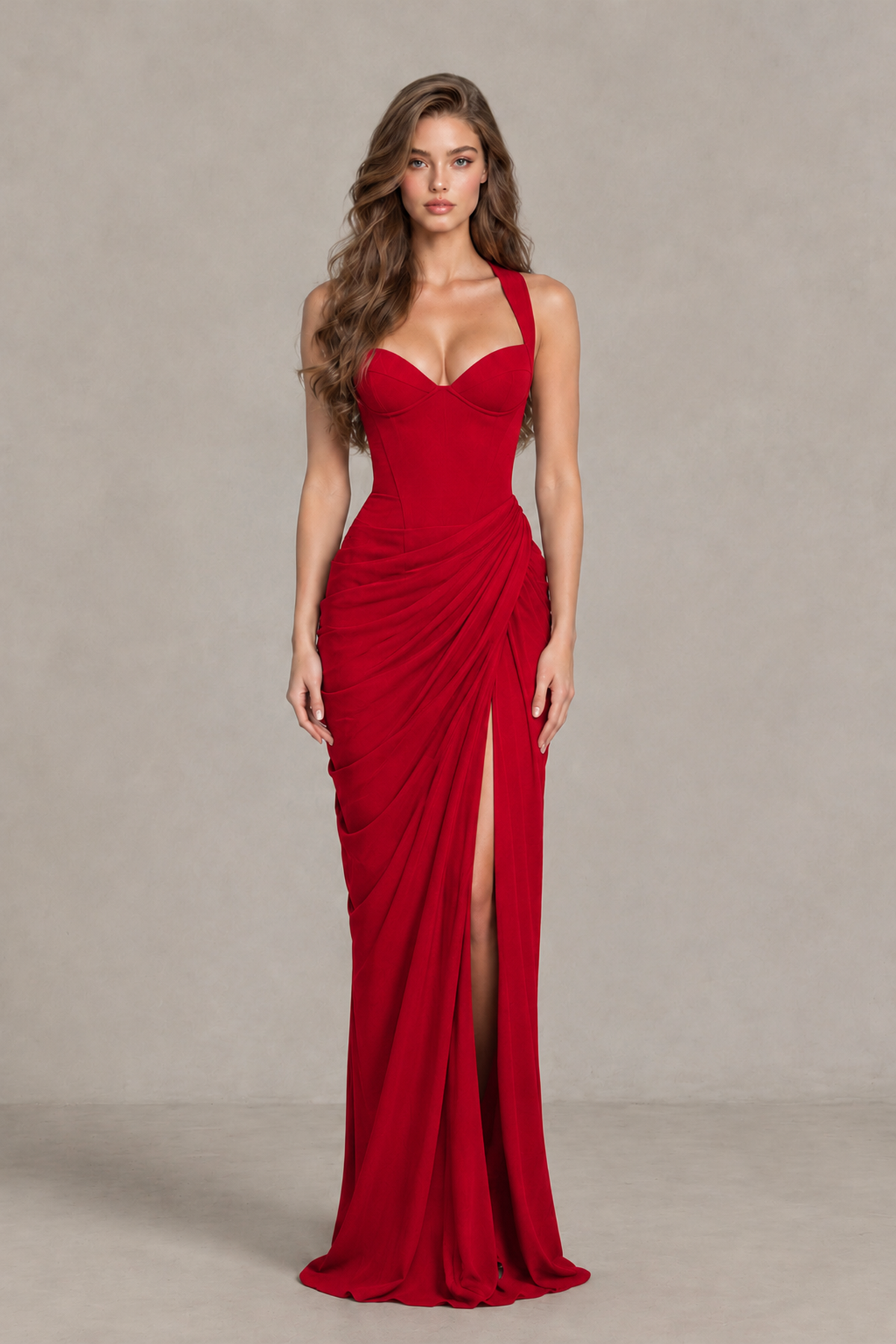 BOLODOO Red Sweetheart Maxi Dress with High Slit - Red - Red_1
