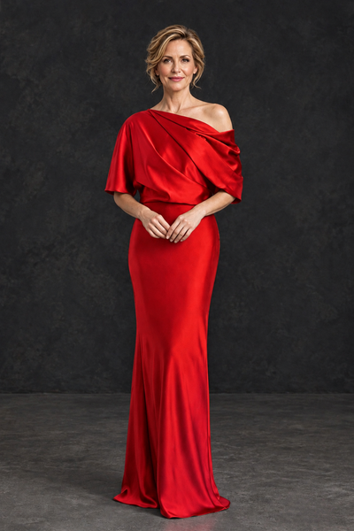 BOLODOO Red Satin Asymmetric Mother of the Bride Dress - Red - Red_1
