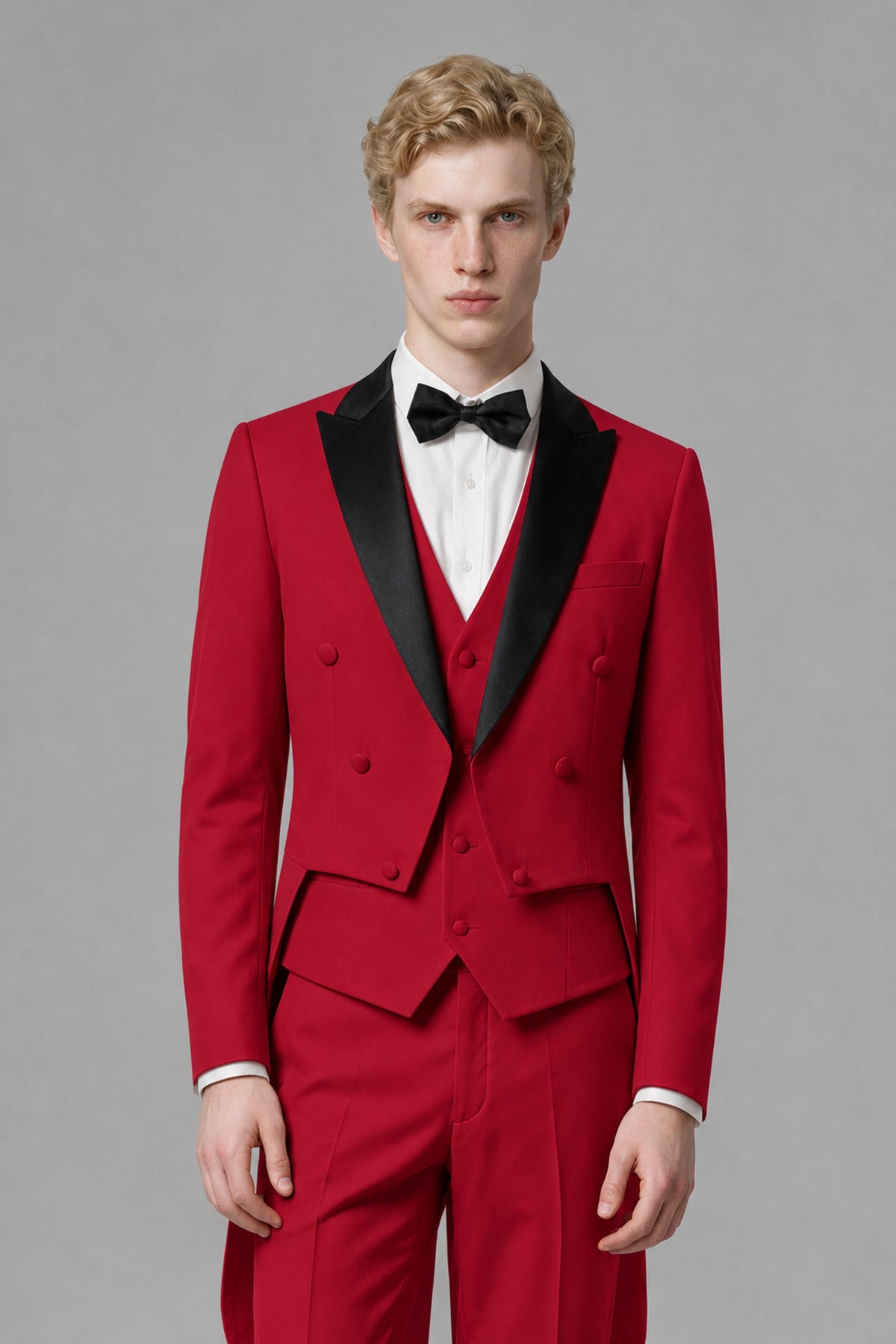 Bolodoo Men's Red 3-Piece Tailcoat Tuxedo Suit with Vest & Trousers - Red - Red_1