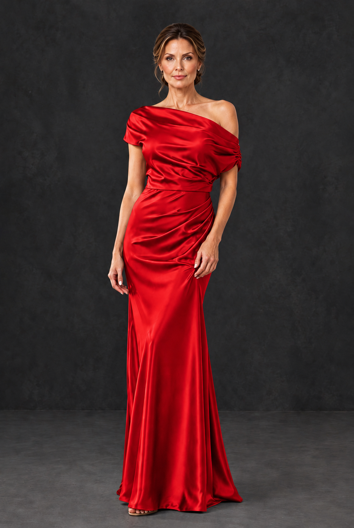 BOLODOO Red Asymmetric Ruched Mother of the Bride Dress - Red - Red_1