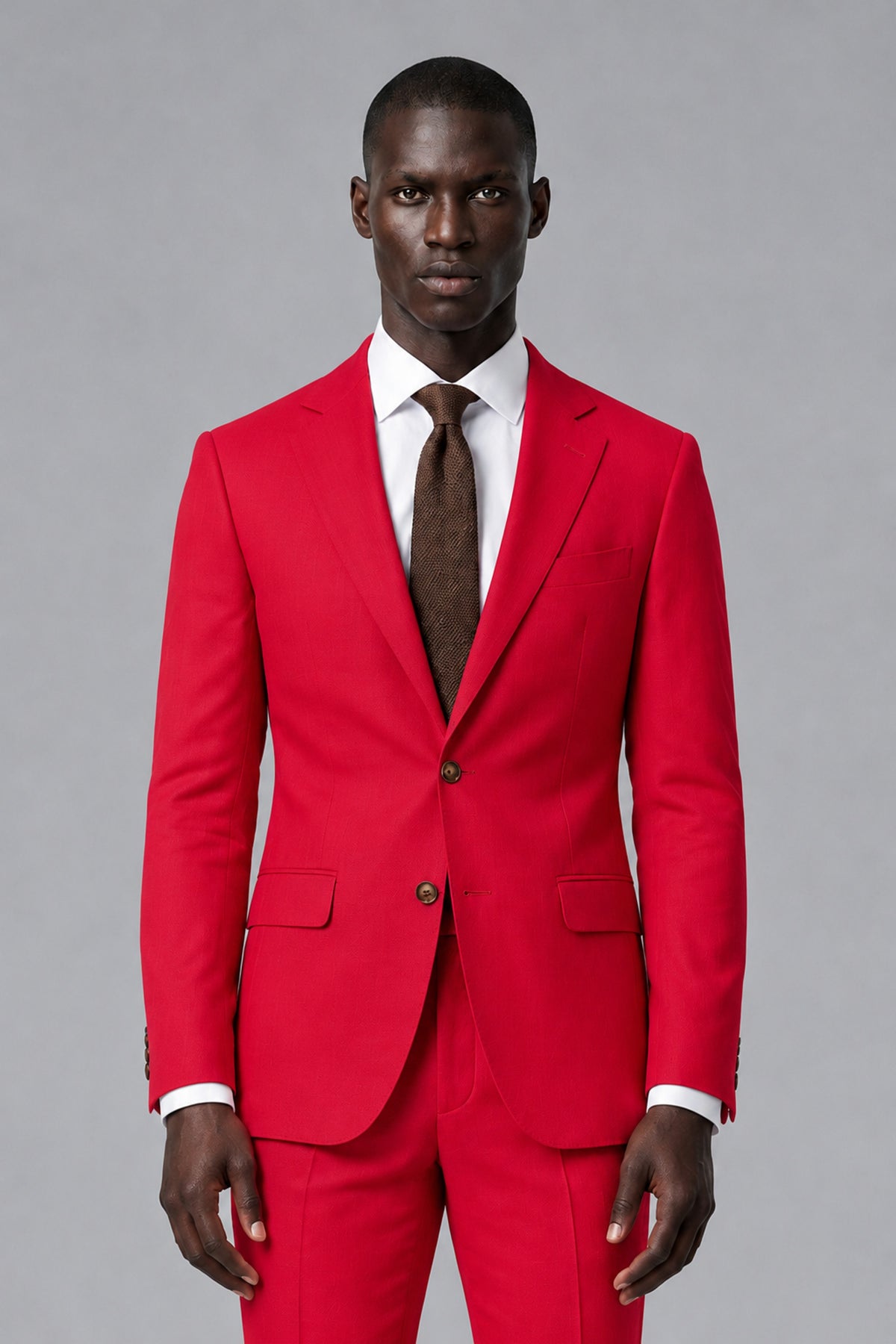 Men's Red Two-Piece Notch Lapel Suit - Red - Red_1