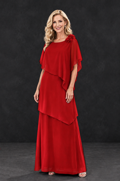 BOLODOO Red Tiered Flutter Sleeve Mother of the Bride Maxi Dress - Red - Red_1