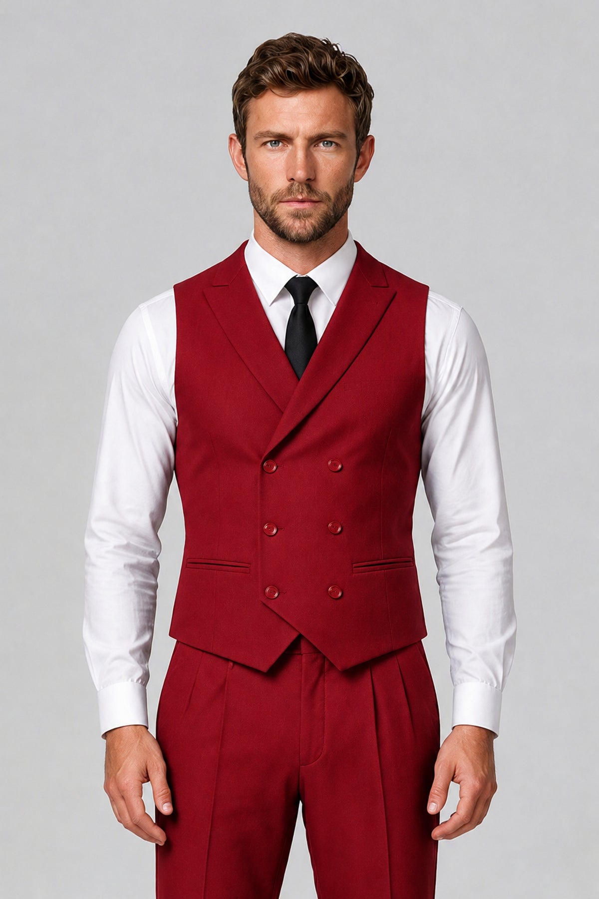 Bolodoo Men's Red Double-Breasted Vest and Pants 2-Piece Suit - Red - Red_1