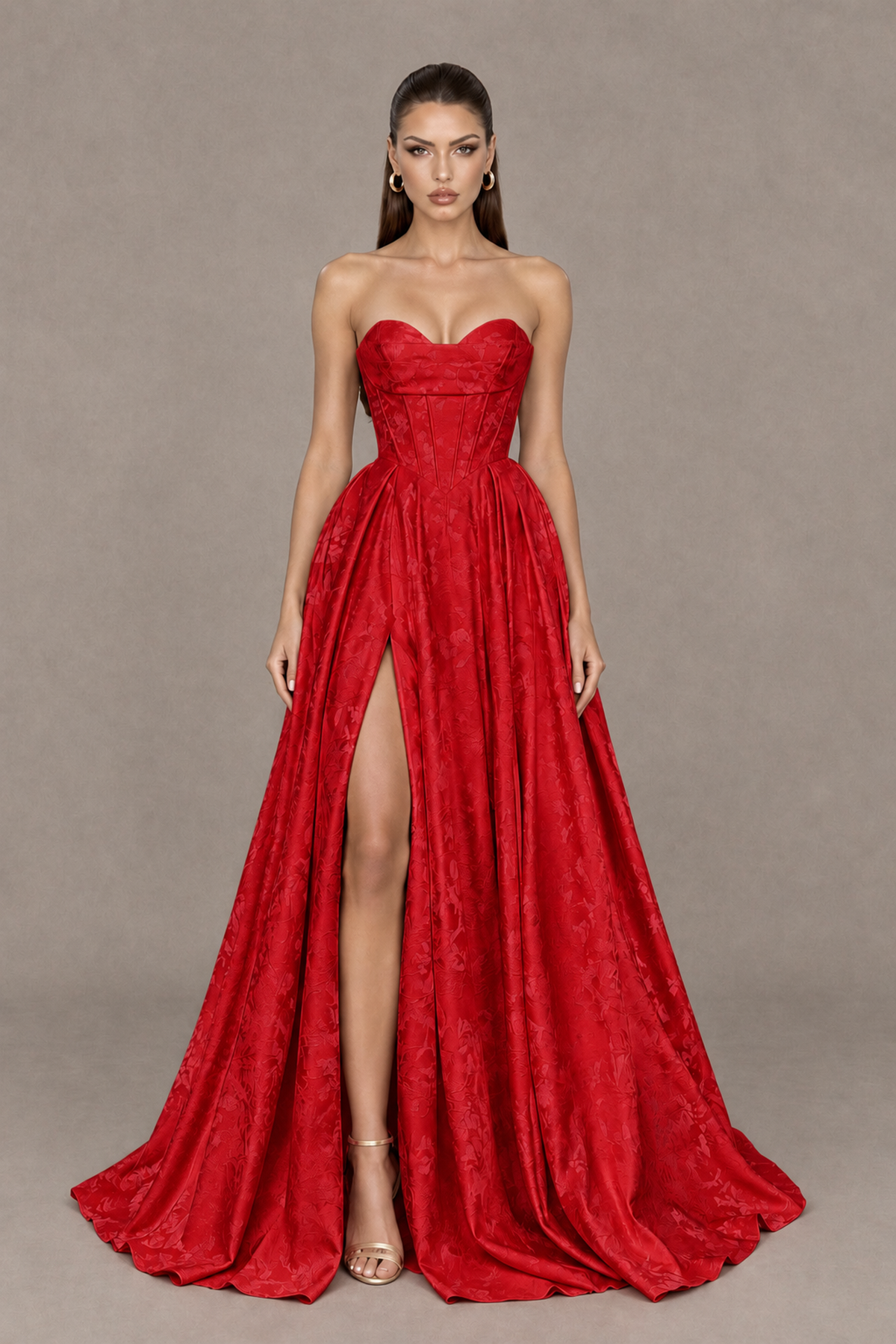 BOLODOO Red Strapless Sweetheart Corset Prom Dress with High Slit – Lace-Up Back A-Line Evening Gown - Red - Red_1