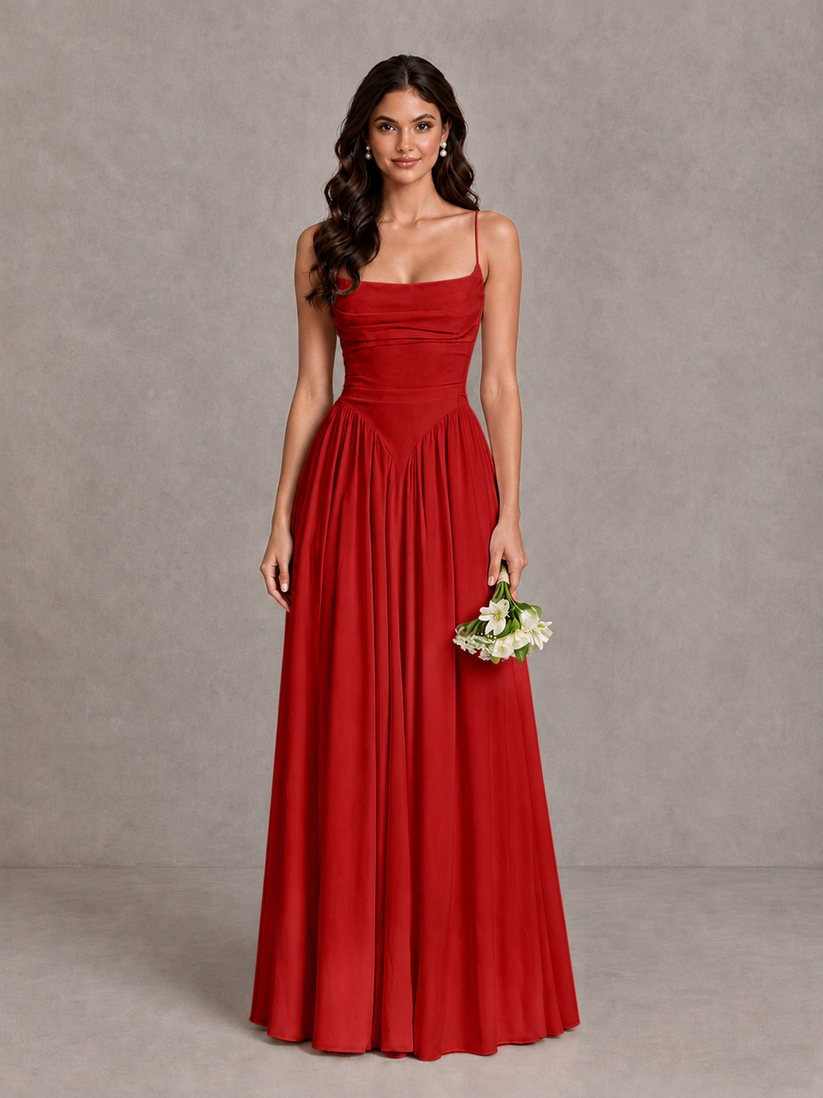 BOLODOO Red Lace-Up Back A-Line Bridesmaid Dress - Red - Red_1