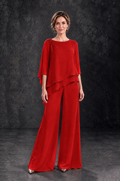 BOLODOO Red Layered Wide-Leg Mother of the Bride Pant Suit - Red - Red_1