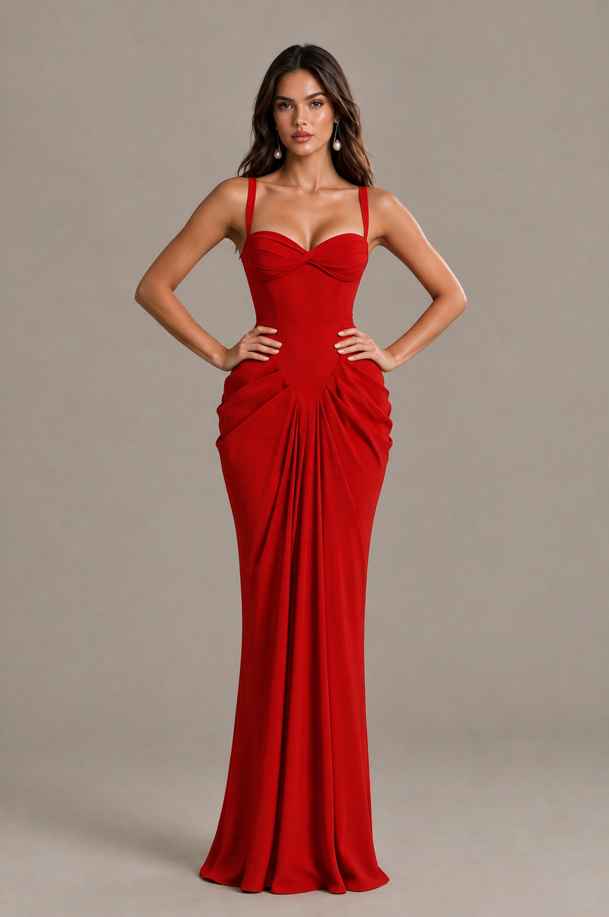 BOLODOO Red Sweetheart Ruched Lace-Up Back Evening Gown - Red - Red_1