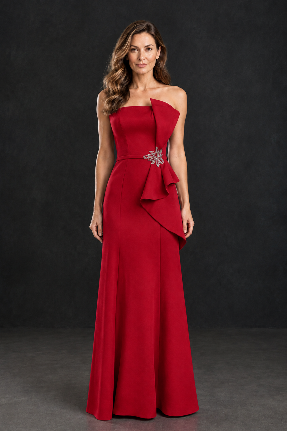 BOLODOO Red Strapless Mother of the Bride Dress with Ruffle Detail - Red - Red_1