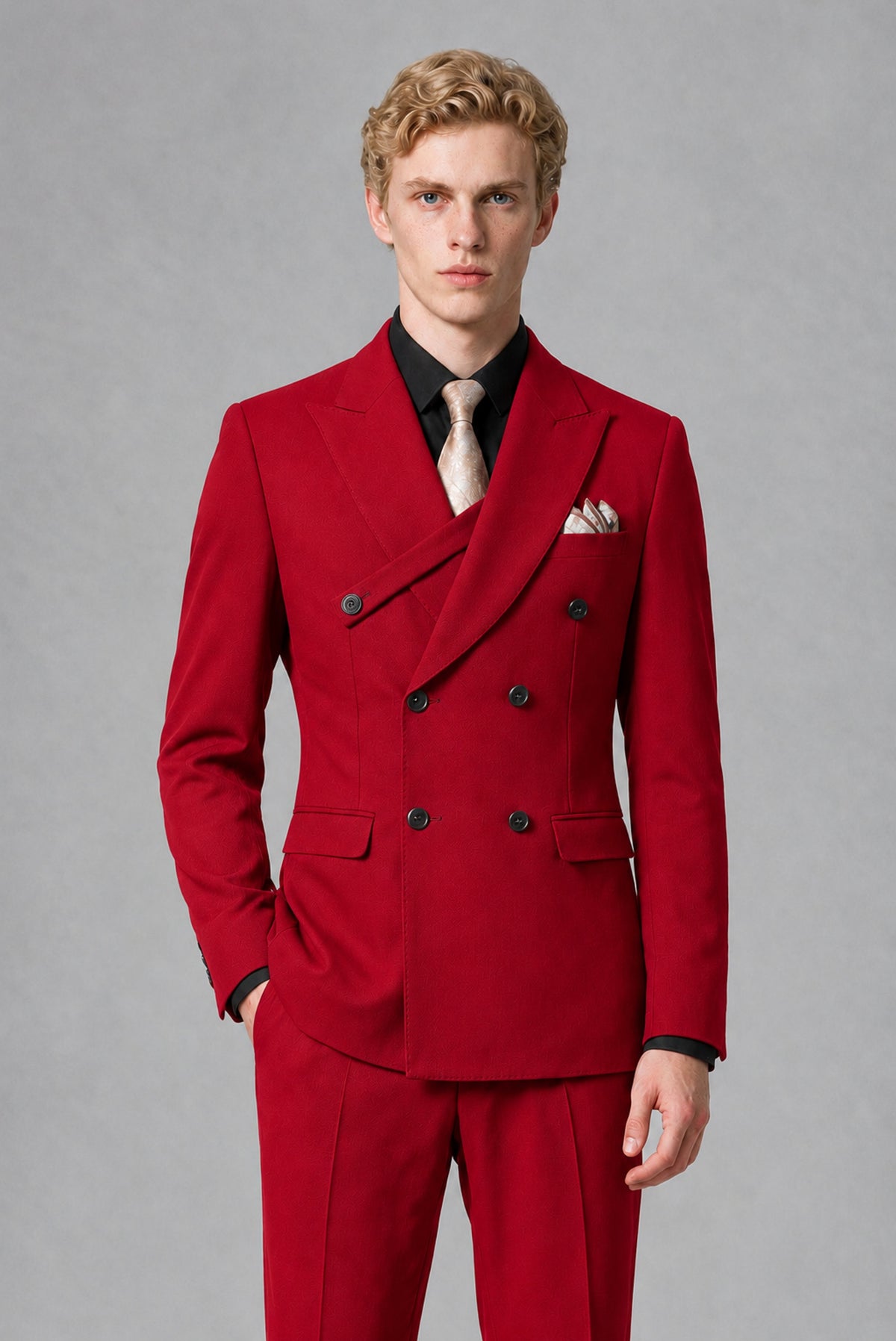 BOLODOO Men's Red Double-Breasted Two-Piece Suit – Jacket & Trousers - Red