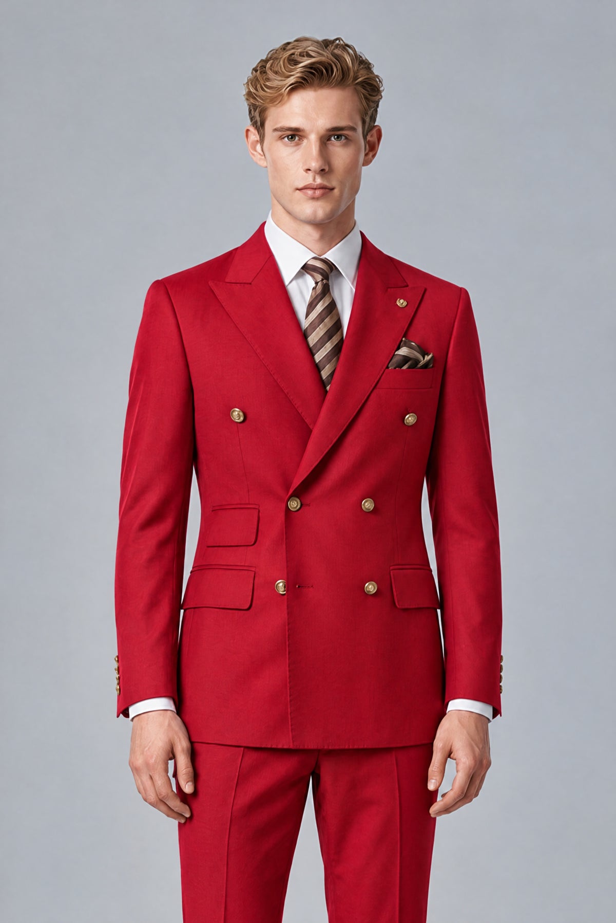 Bolodoo Men's Red Double-Breasted 2-Piece Wedding Suit - Red - Red(1)