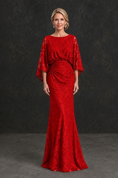 BOLODOO Red Lace Flutter Sleeve Mother of the Bride Dress - Red - Red_1