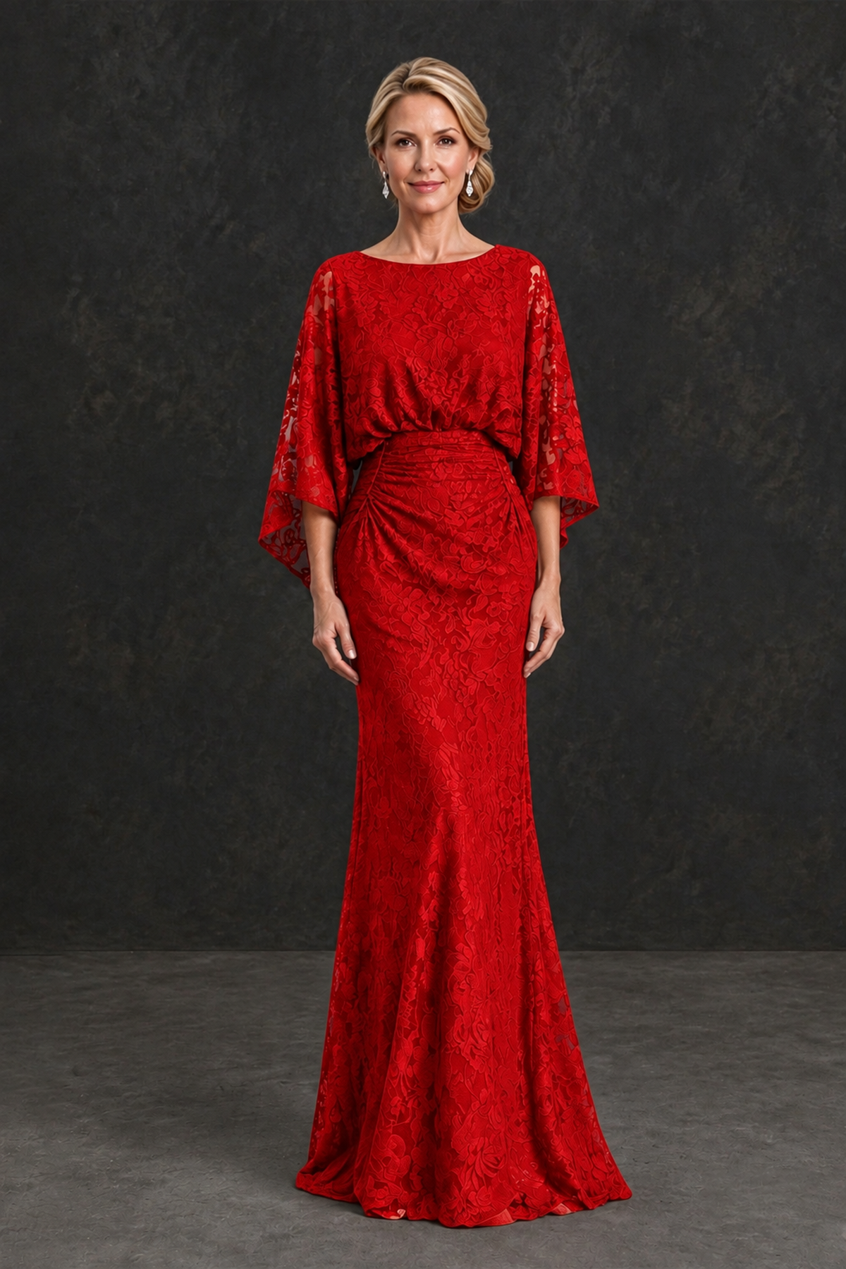 BOLODOO Red Lace Flutter Sleeve Mother of the Bride Dress - Red - Red_1