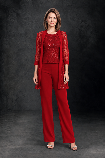 BOLODOO Red Sequin Three-Piece Mother of the Bride Pant Suit - Red - Red_1