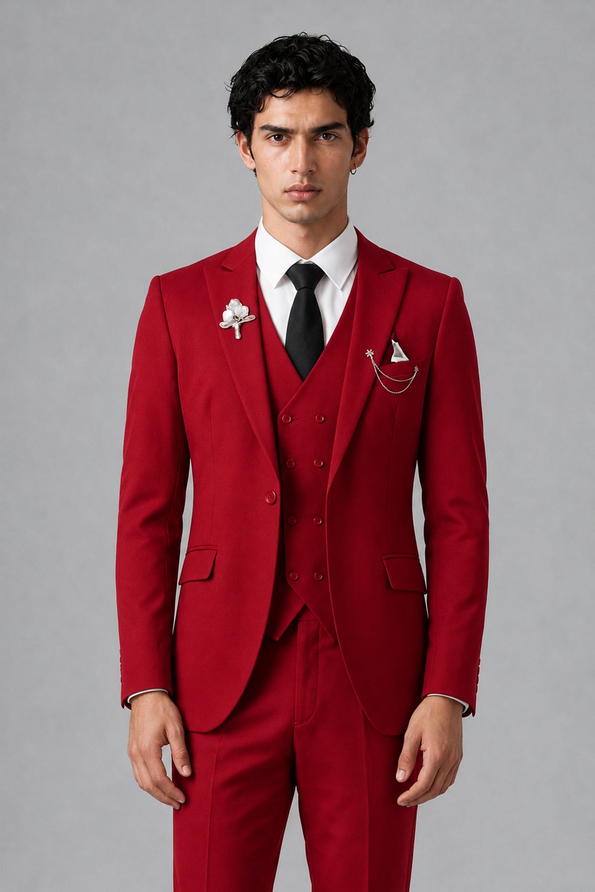 Bolodoo Men's Red 2-Piece Suit – Notch Lapel Jacket & Trousers - Red - Red_1